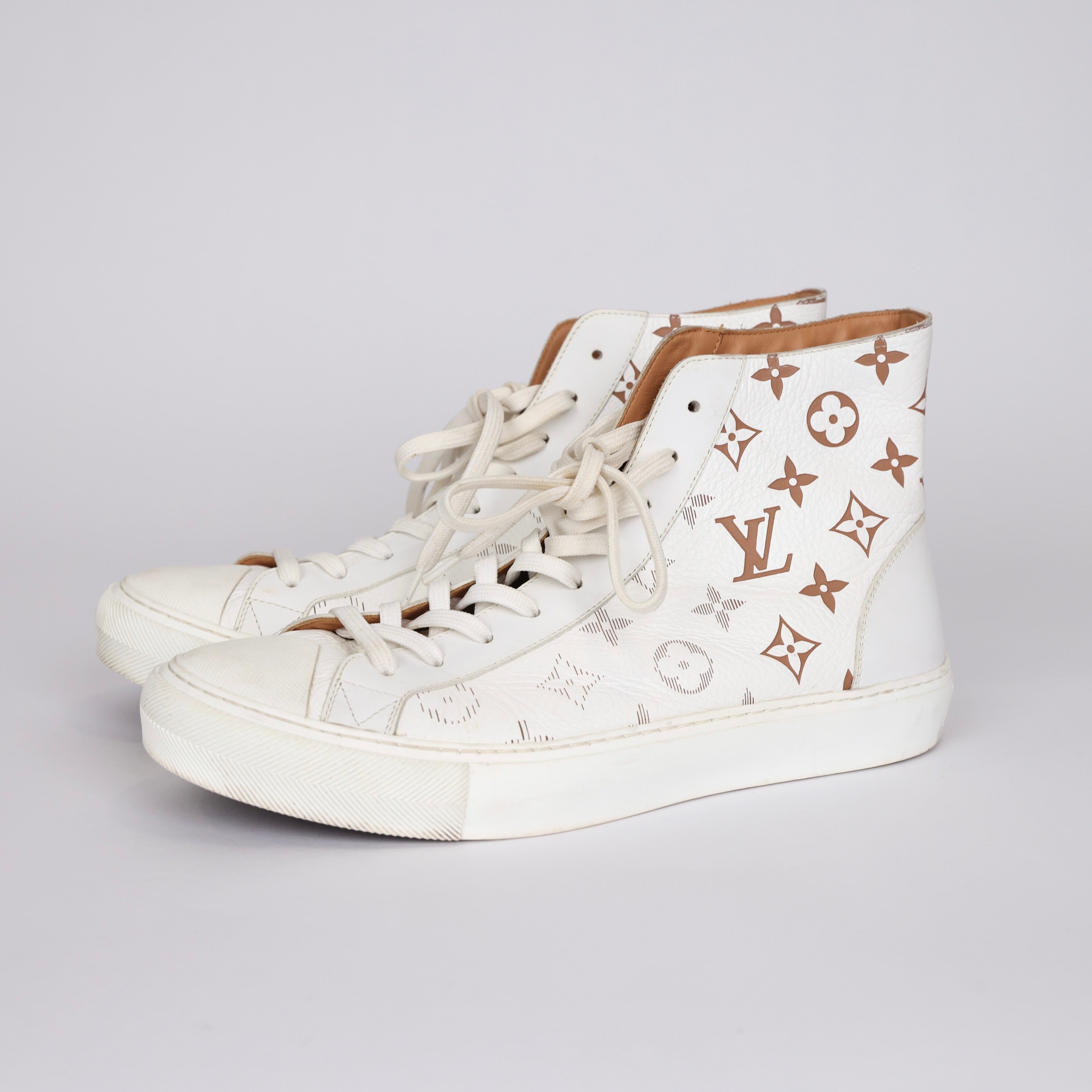 PRE OWNED- LV Louis Vuitton Tattoo White Brown Gradient Sneakers MEN'S Size EU41.5/ UK7.5 J0519S77844