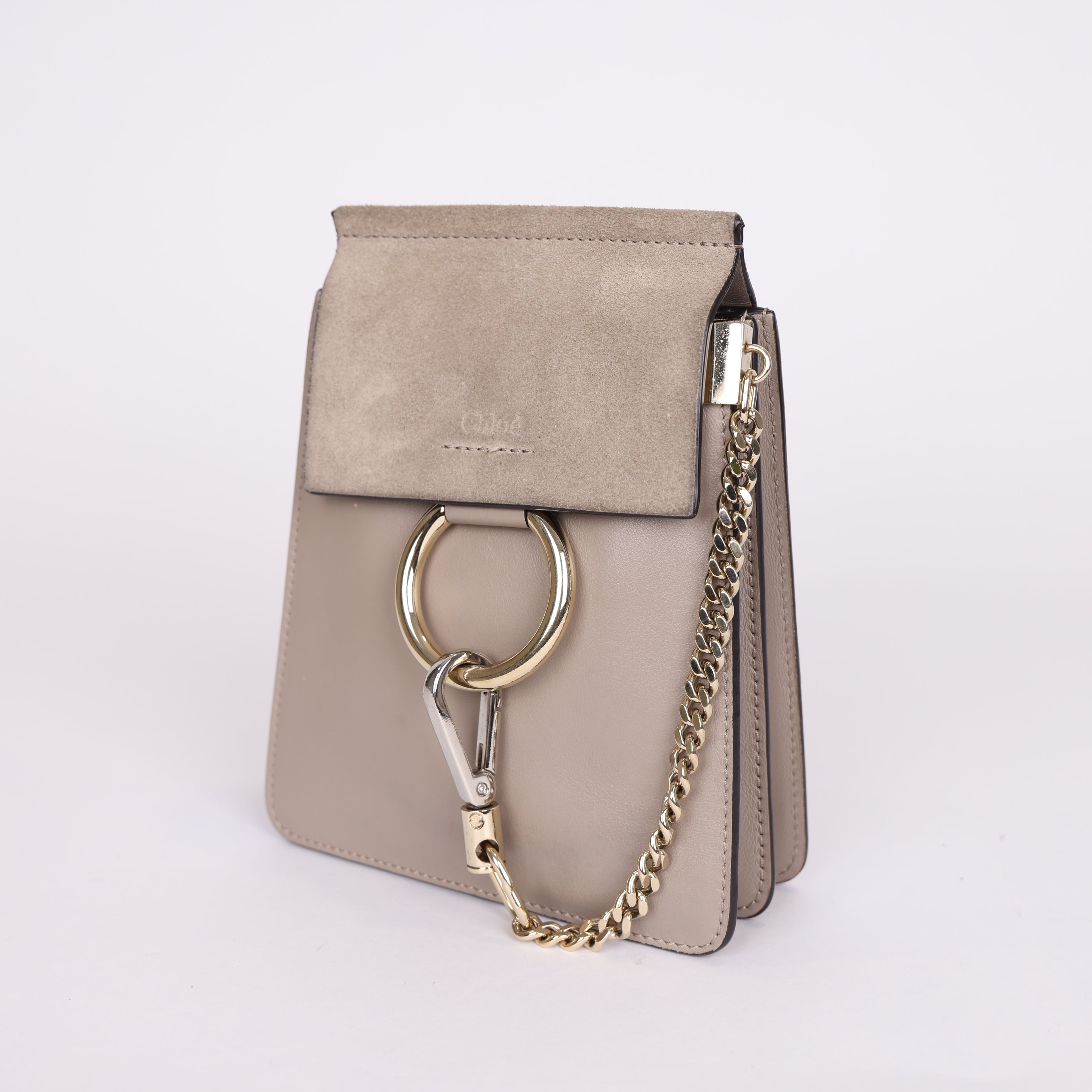 PRE OWNED- Chloe Dark Beige Leather and Suede Mini Faye Crossbody Bag J0375B71182