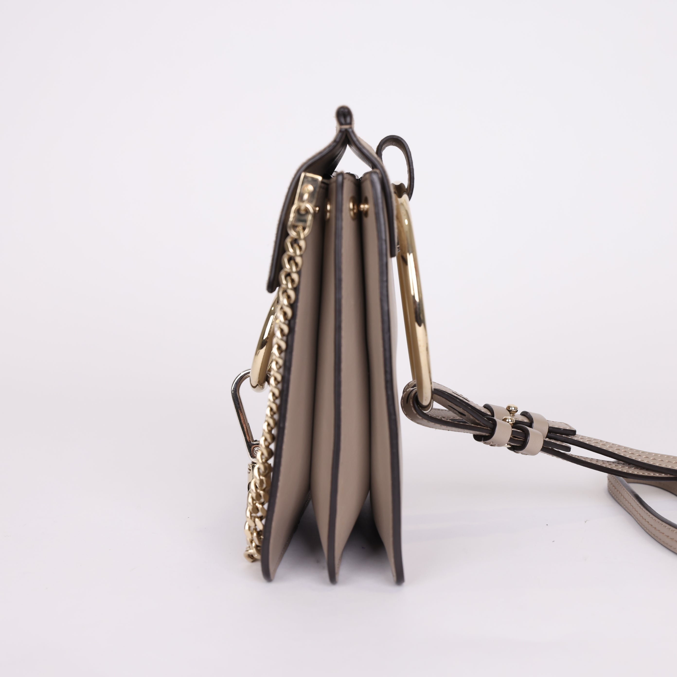 PRE OWNED- Chloe Dark Beige Leather and Suede Mini Faye Crossbody Bag J0375B71182