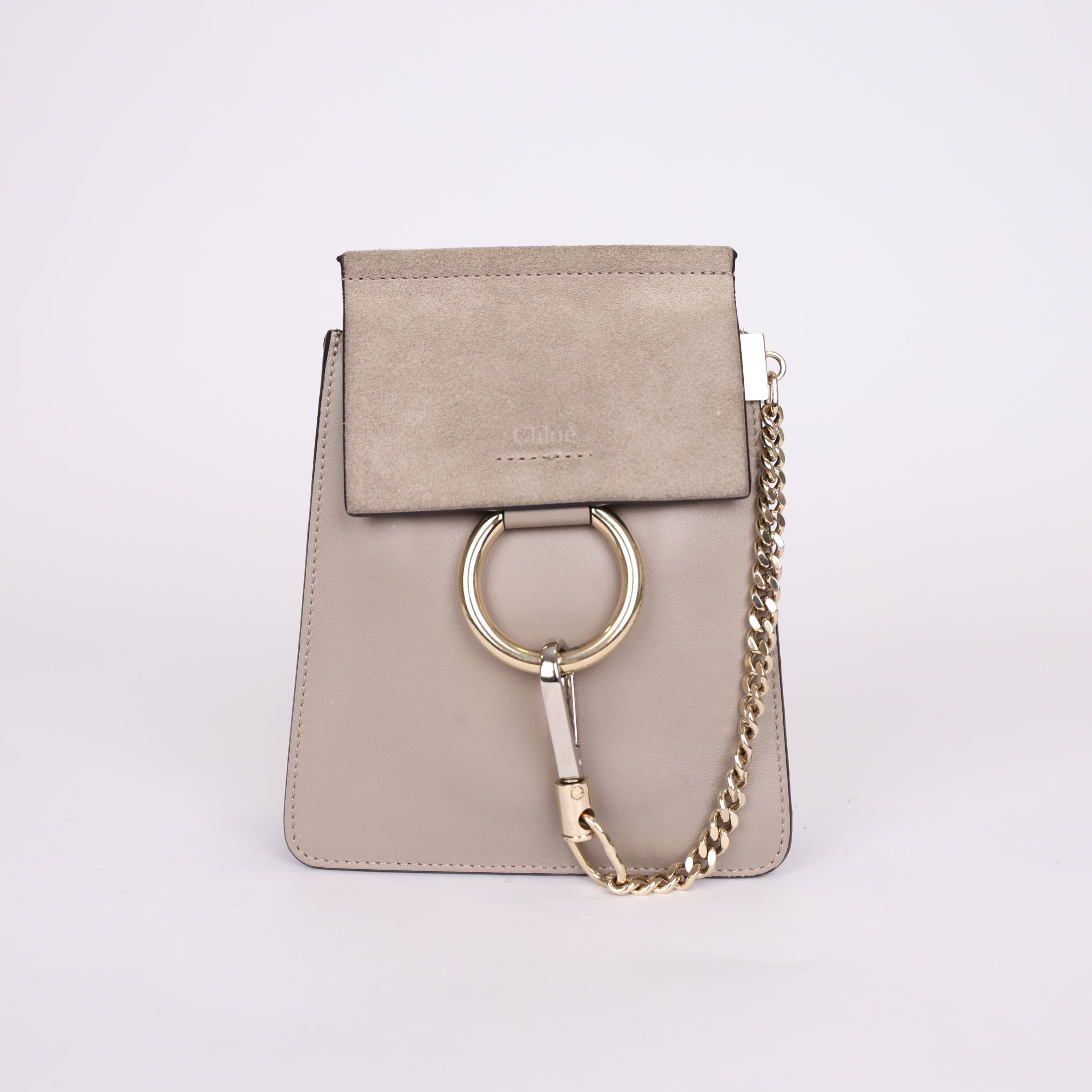 PRE OWNED- Chloe Dark Beige Leather and Suede Mini Faye Crossbody Bag J0375B71182