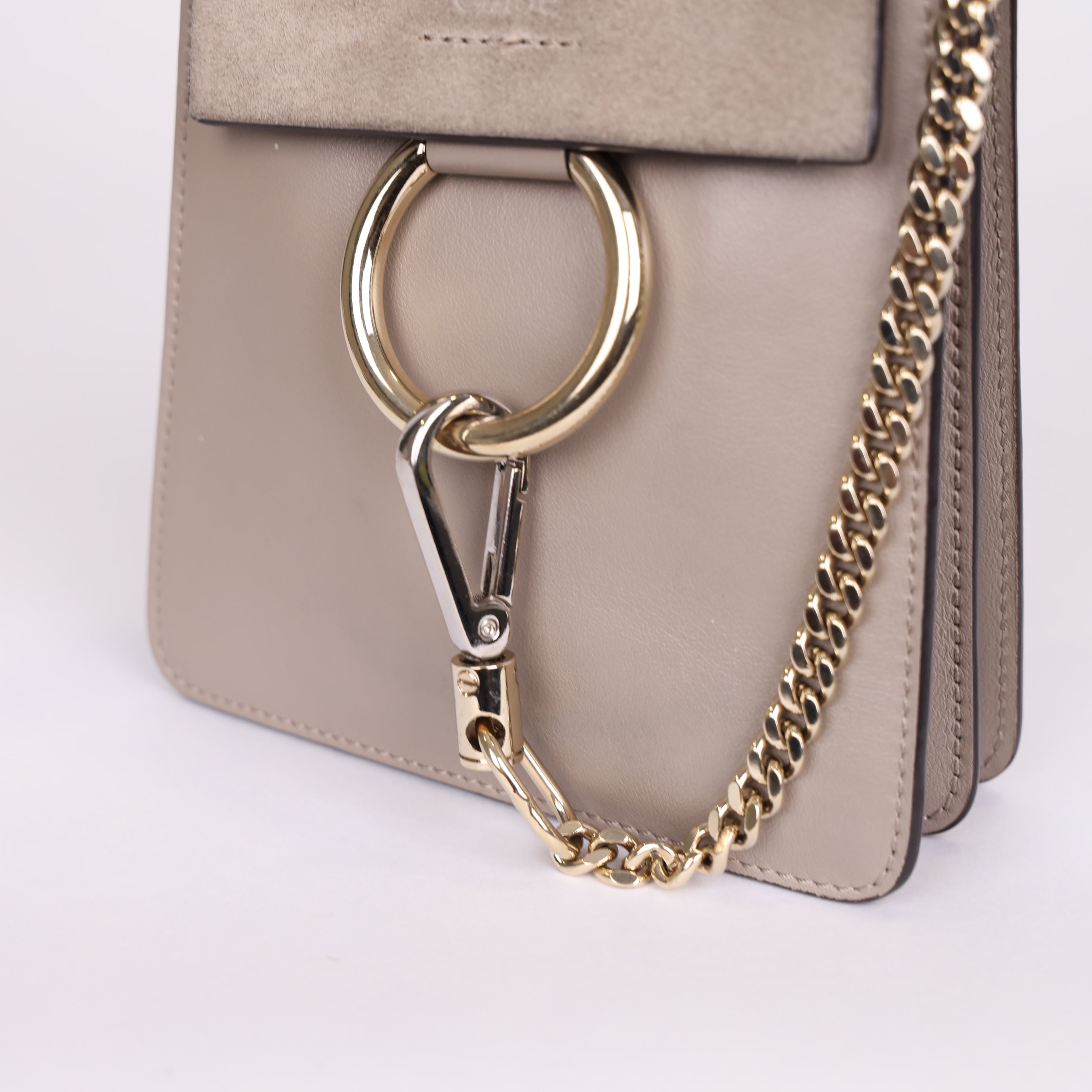 PRE OWNED- Chloe Dark Beige Leather and Suede Mini Faye Crossbody Bag J0375B71182