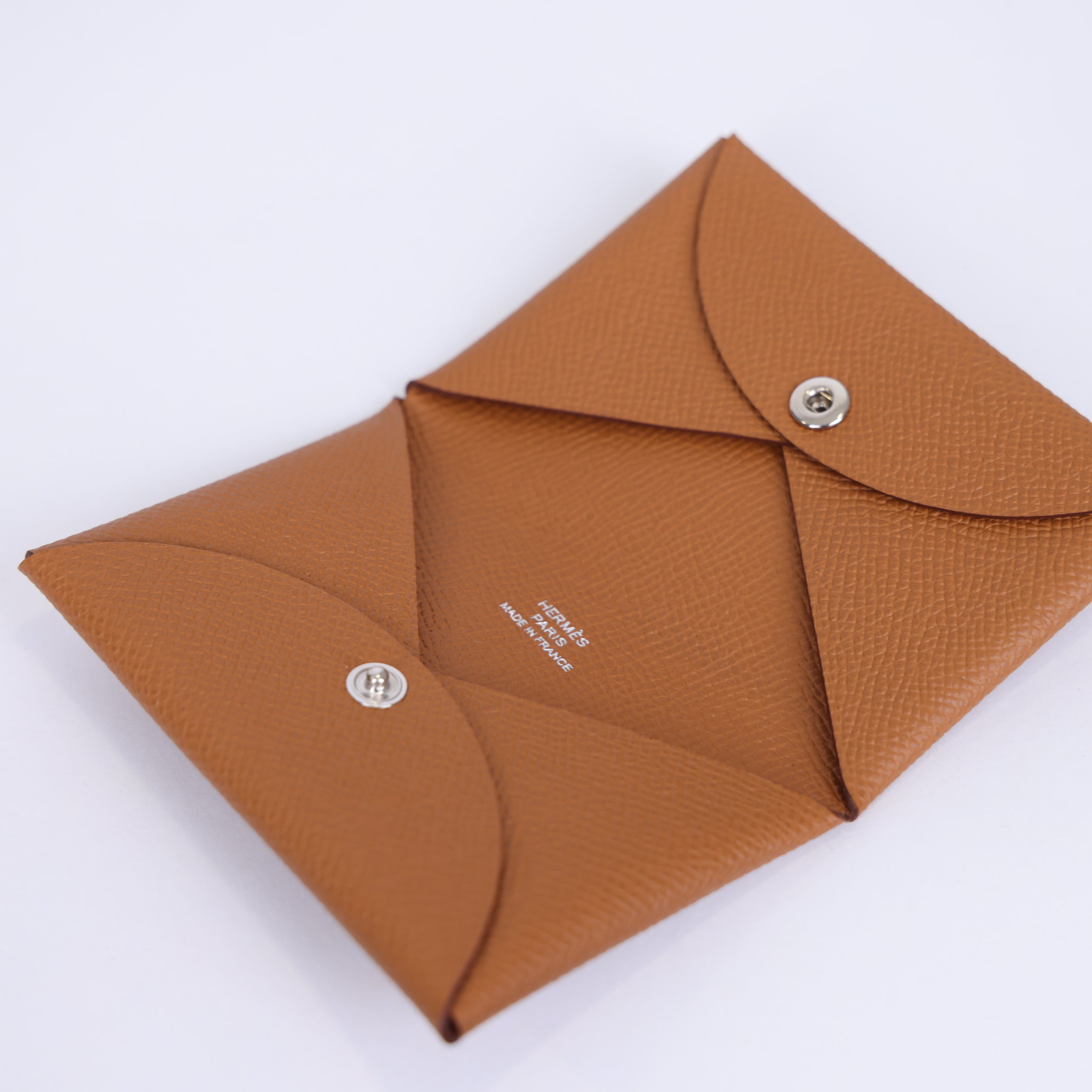 PRE OWNED- HERMES Epsom Calvi Card Case in Gold J0401B62131