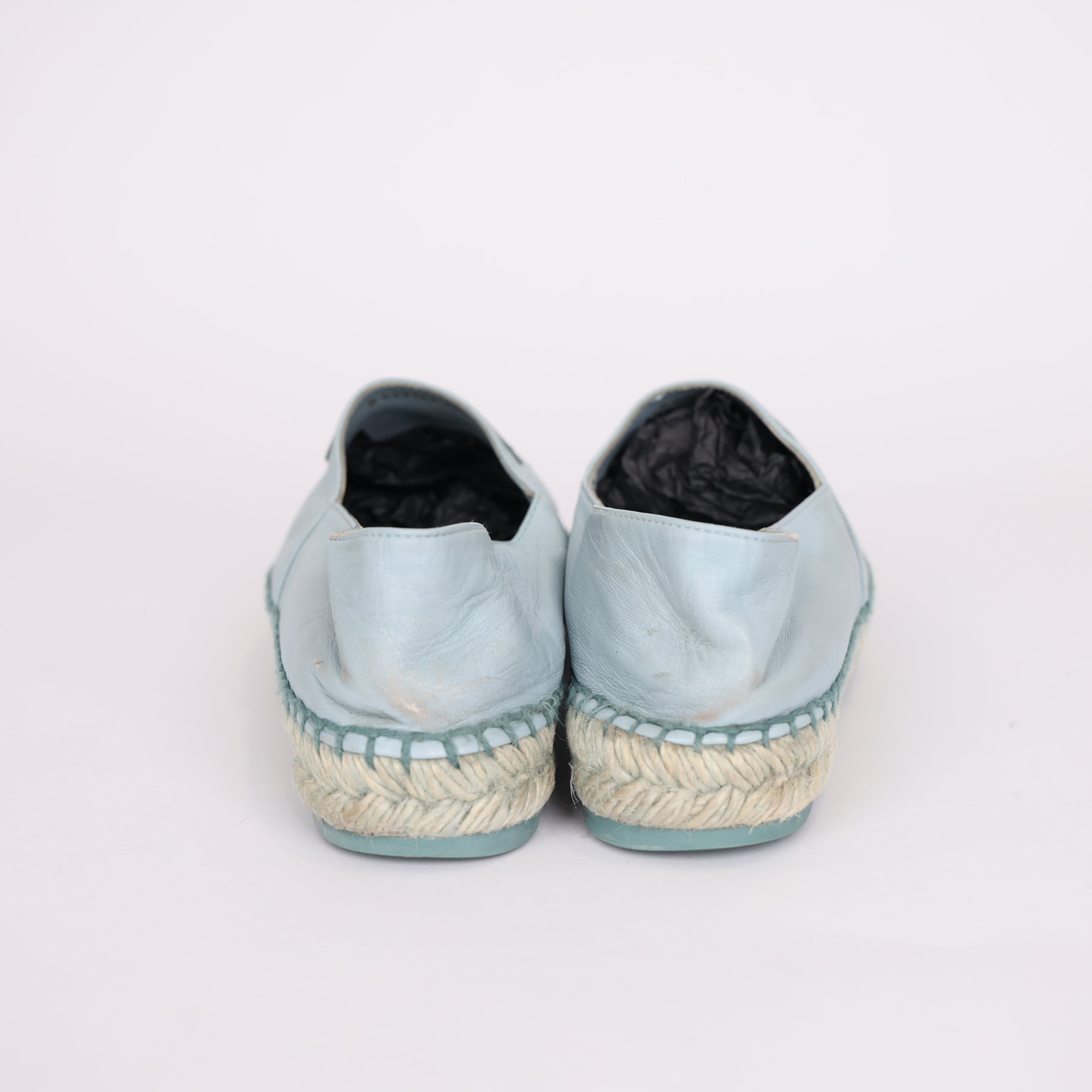 PRE OWNED- Chanel Mint Green Double C Embroidered Leather Fisherman Sneakers Size EU38/ UK5