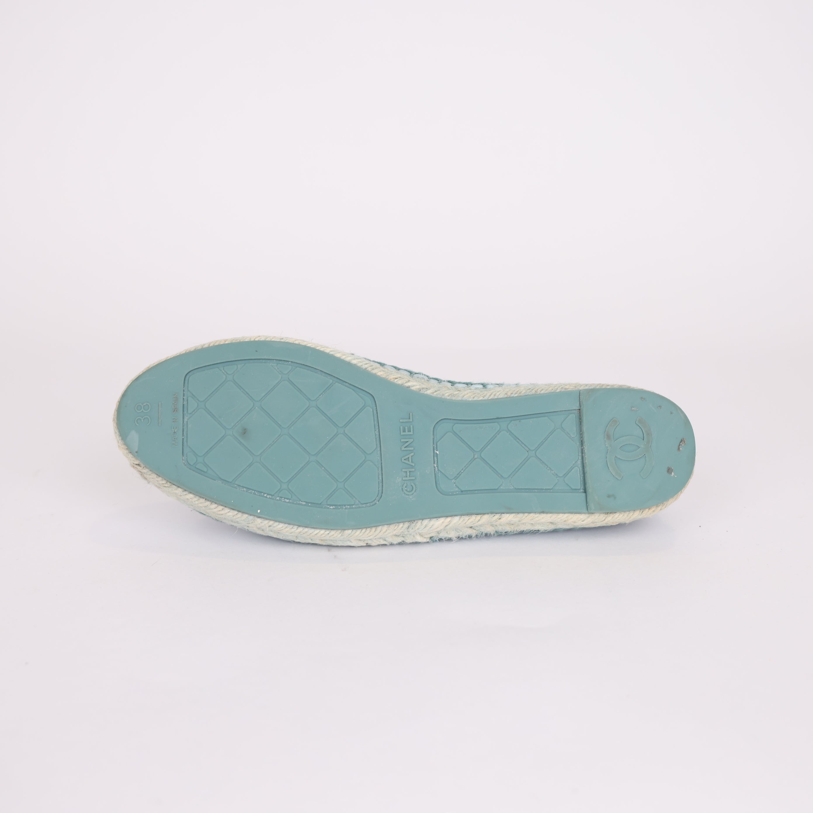 PRE OWNED- Chanel Mint Green Double C Embroidered Leather Fisherman Sneakers Size EU38/ UK5