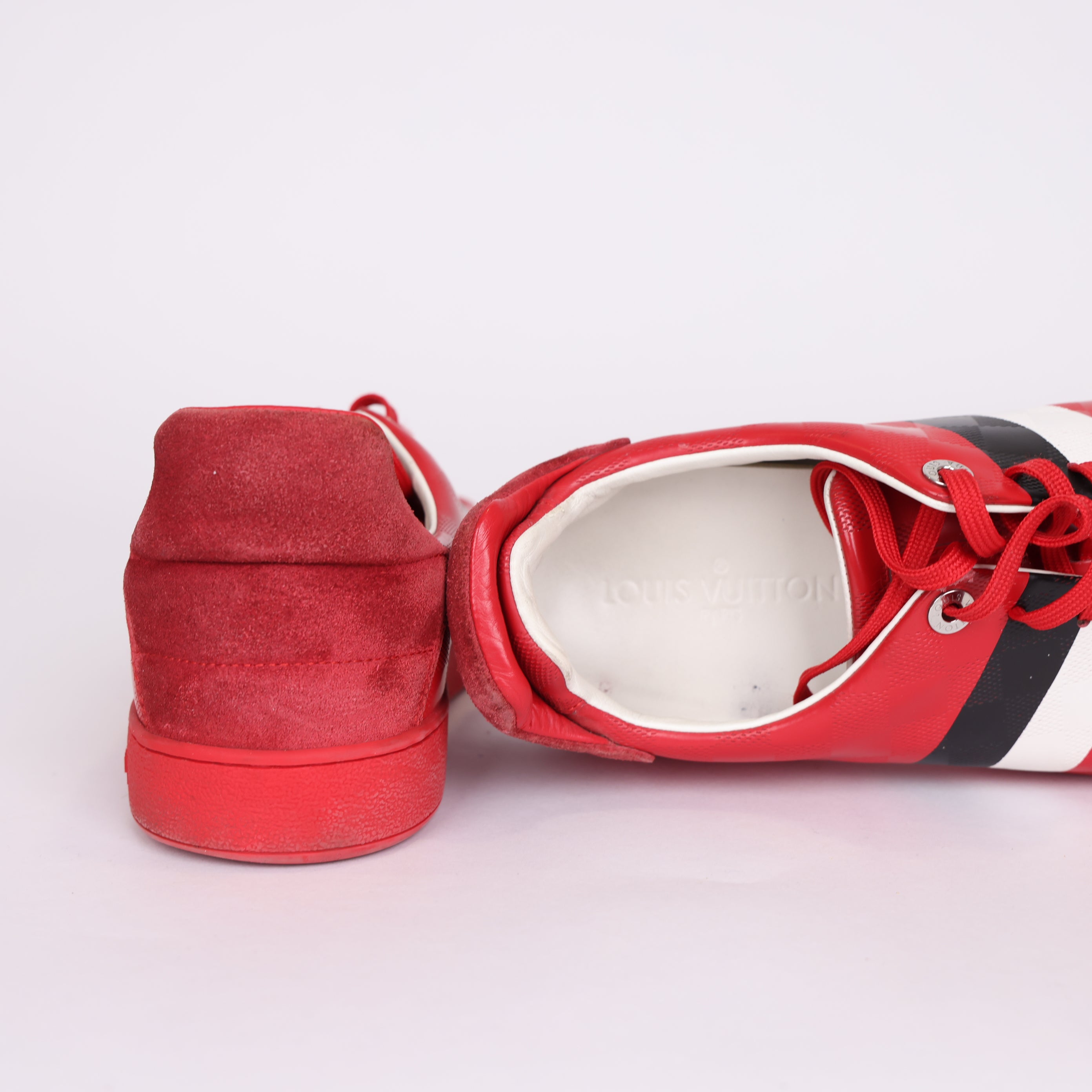 PRE OWNED- LV Louis Vuitton Red Checkerboard Sneakers MEN'S Size EU42/ UK8 J0559S22990