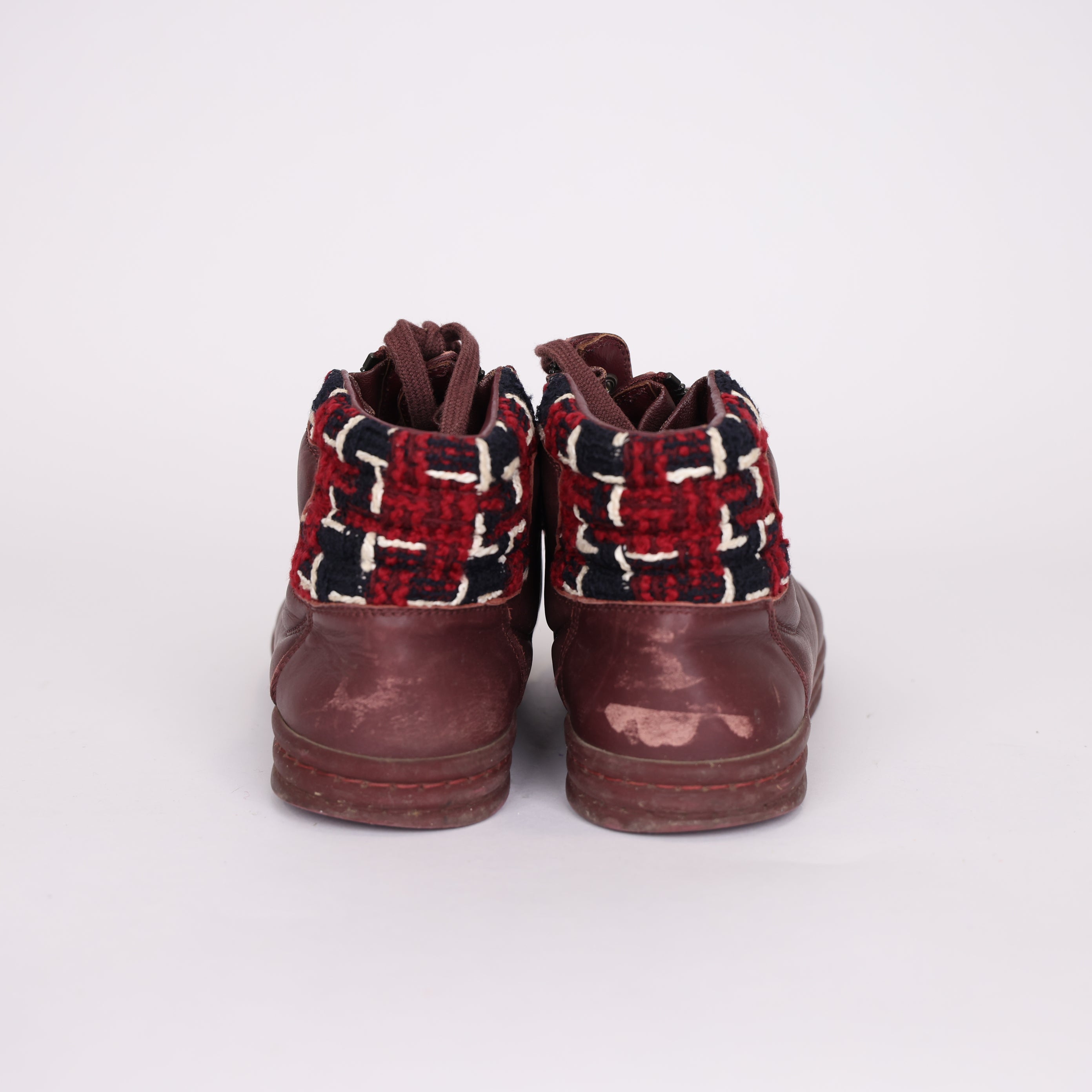 PRE OWNED- Chanel Burgundy Double C Embossed High-Top Sneakers Size EU36.5/UK3.5 J0537S80021