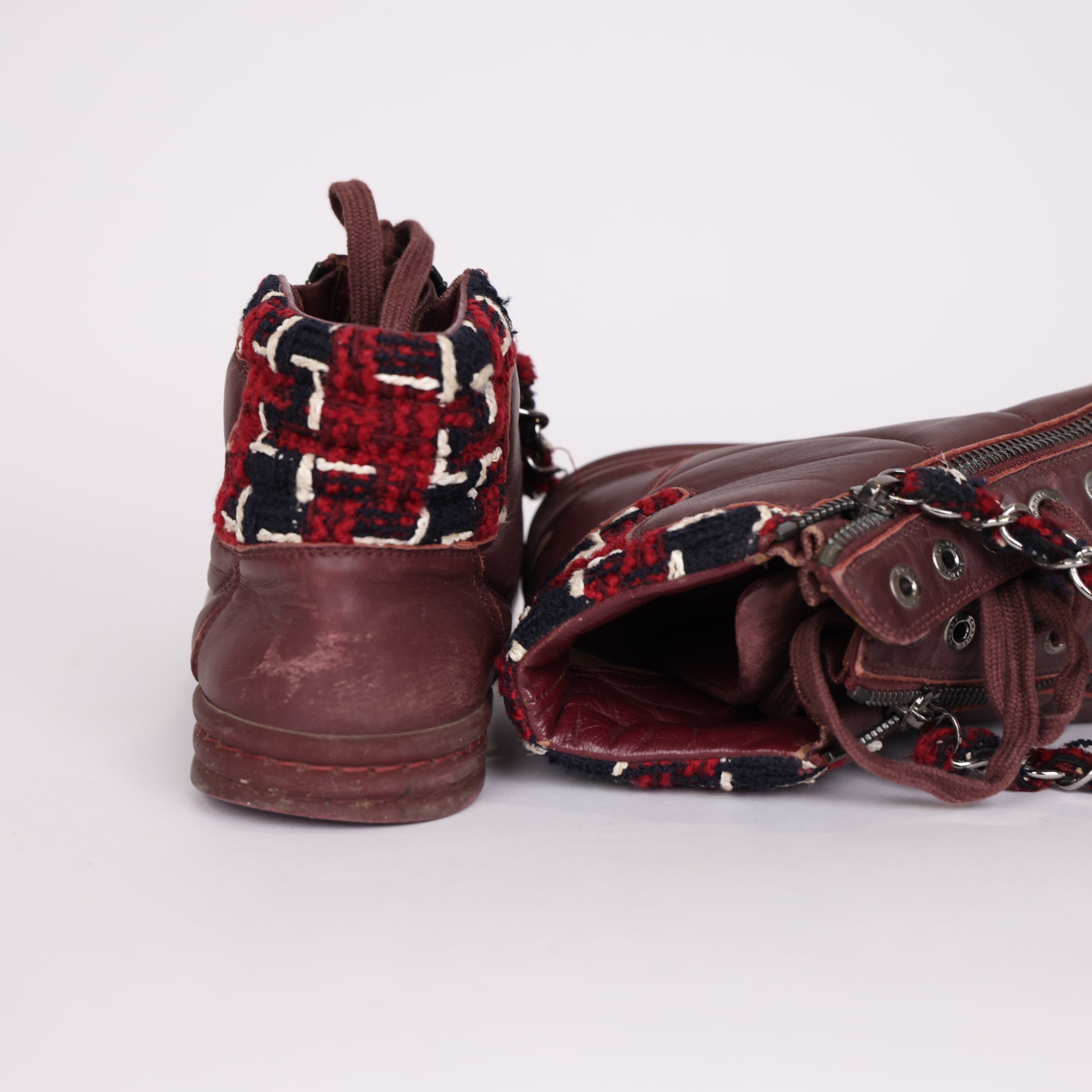 PRE OWNED- Chanel Burgundy Double C Embossed High-Top Sneakers Size EU36.5/UK3.5 J0537S80021