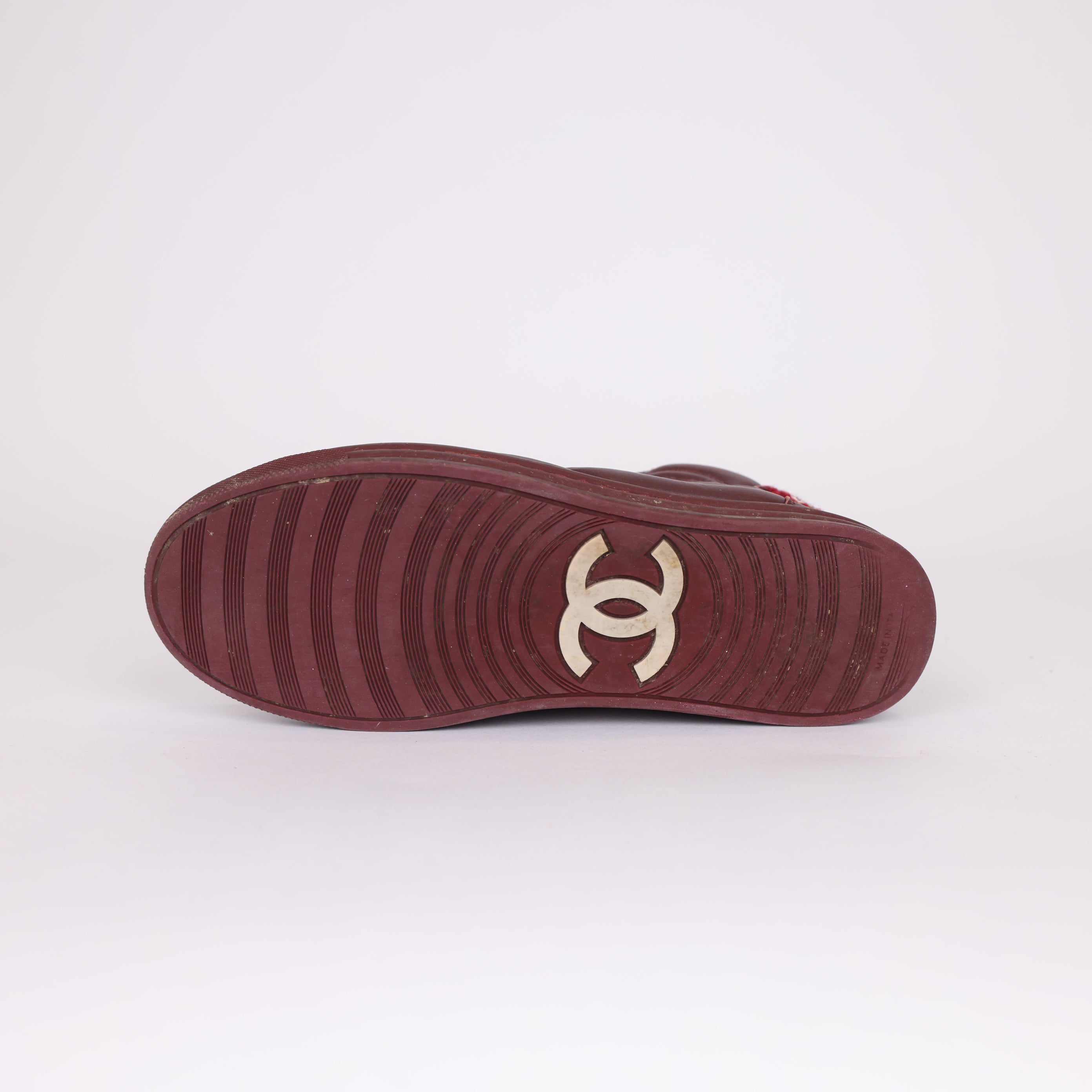 PRE OWNED- Chanel Burgundy Double C Embossed High-Top Sneakers Size EU36.5/UK3.5 J0537S80021
