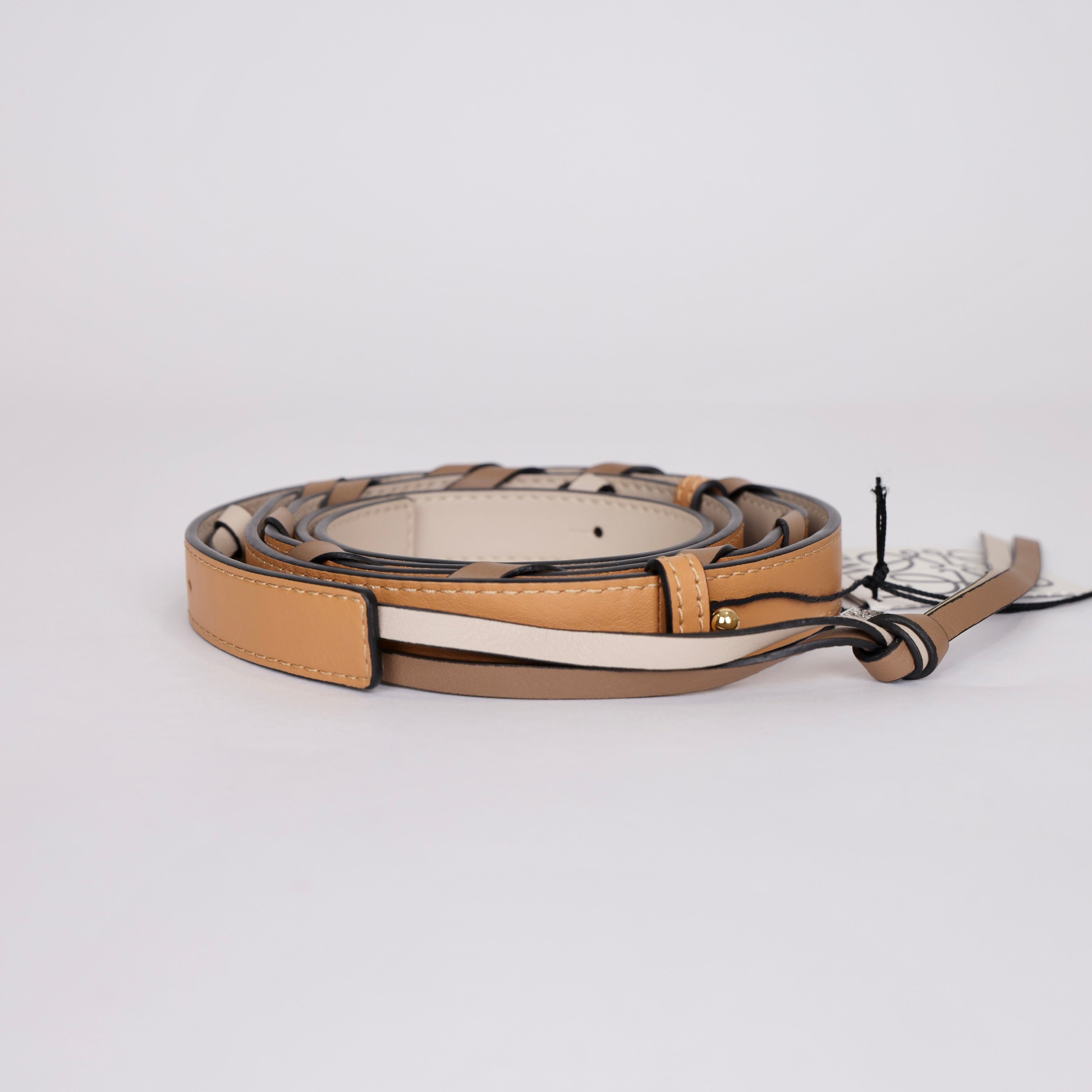 PRE OWNED- LOEWE Thin Braided Shoulder Strap Brown Beige