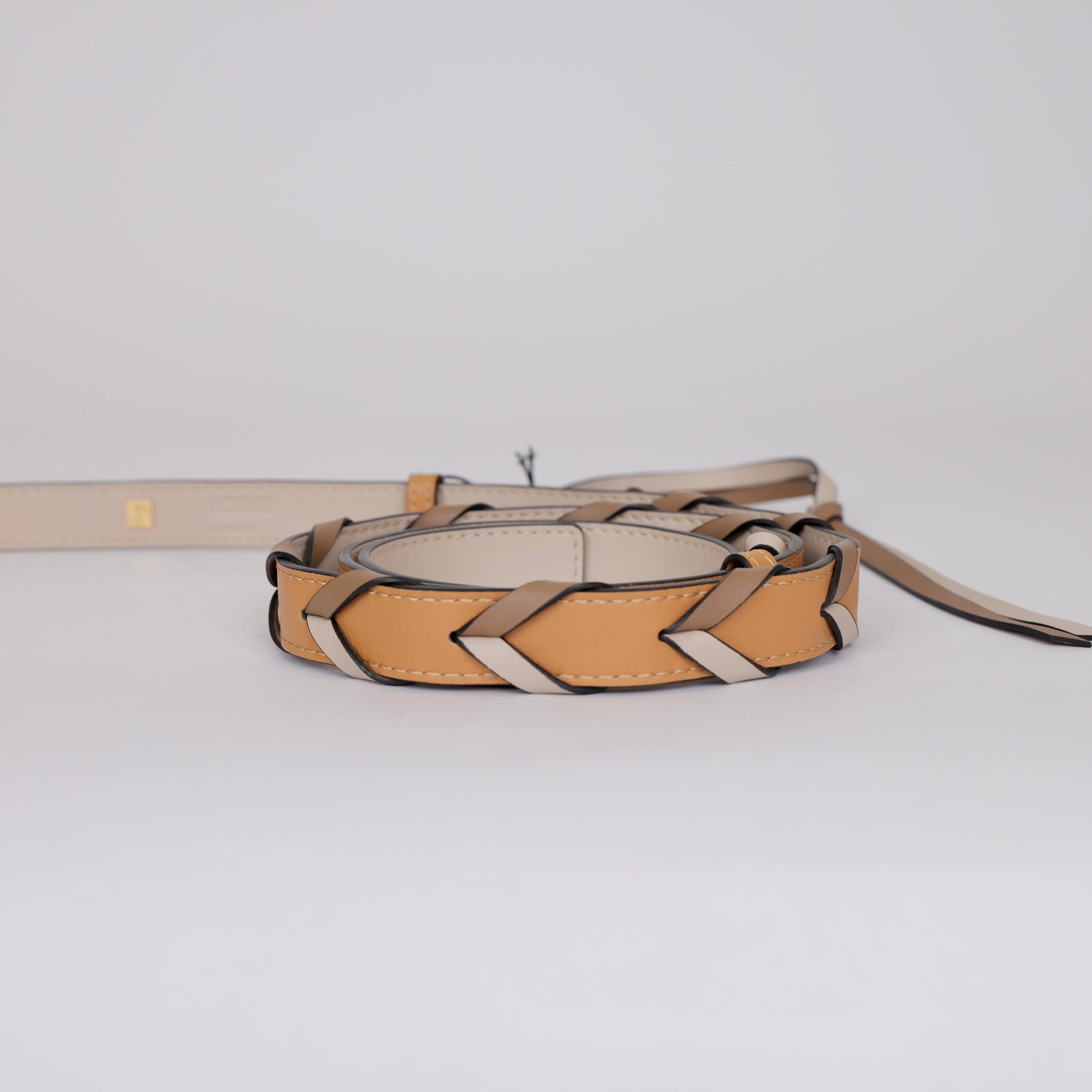 PRE OWNED- LOEWE Thin Braided Shoulder Strap Brown Beige