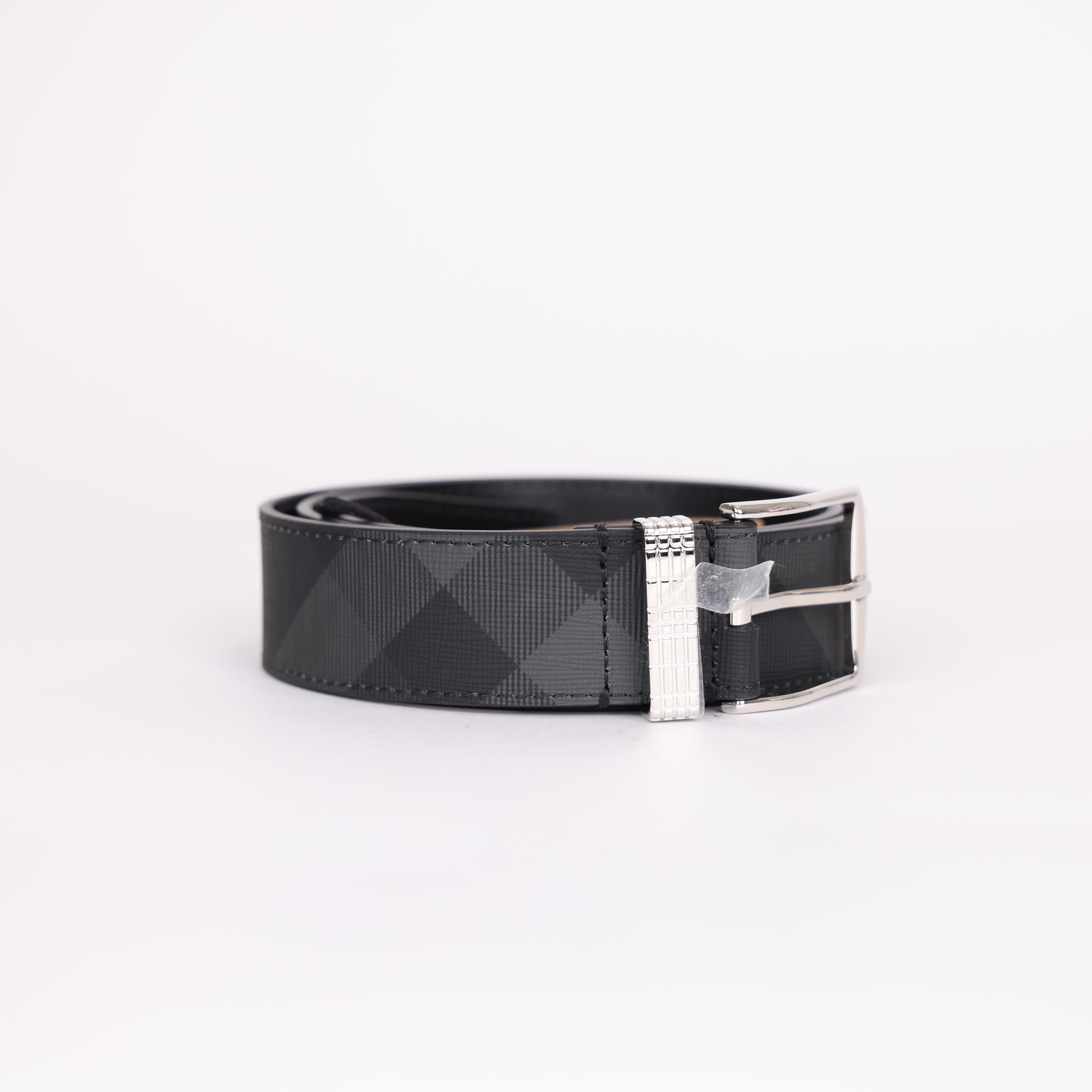 PRE OWNED- Burberry - 3.5cm Checked Cross-Grain Faux Leather Belt SIZE 85