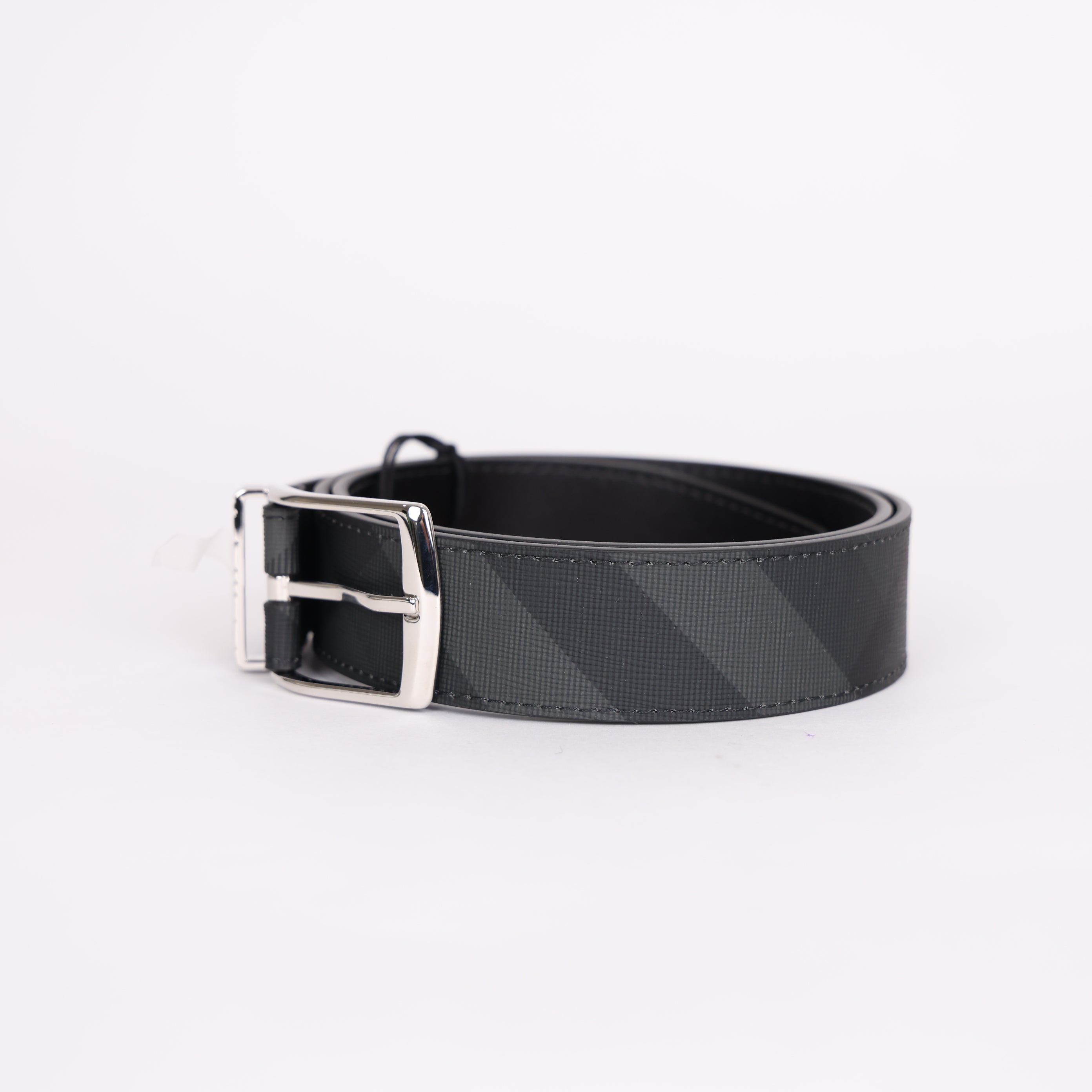 PRE OWNED- Burberry - 3.5cm Checked Cross-Grain Faux Leather Belt SIZE 85