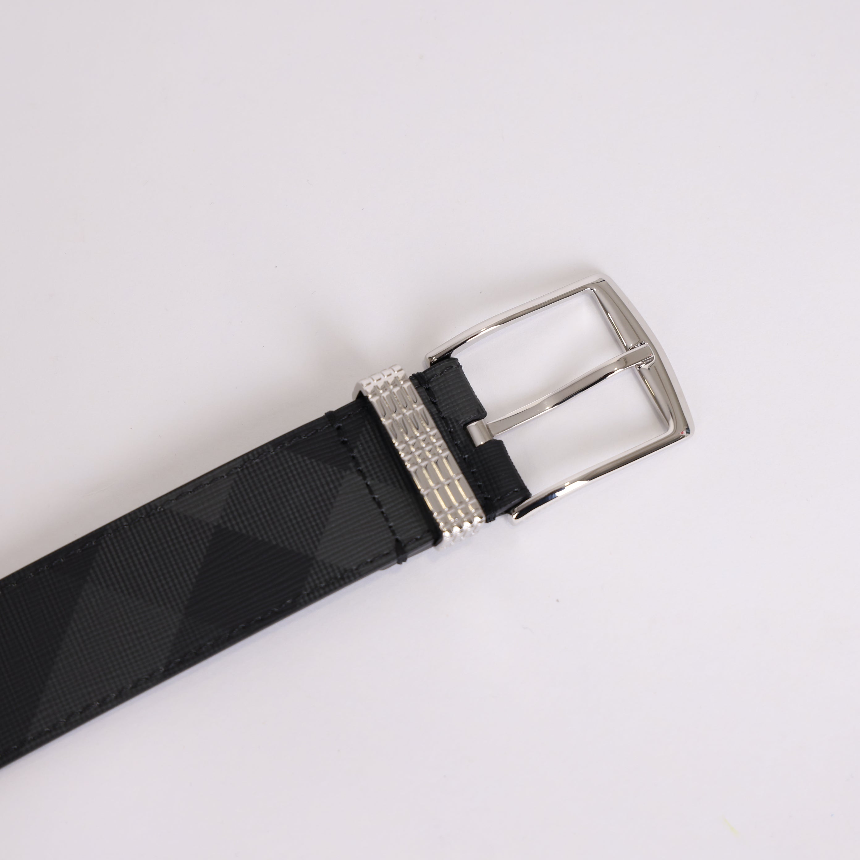 PRE OWNED- Burberry - 3.5cm Checked Cross-Grain Faux Leather Belt SIZE 85
