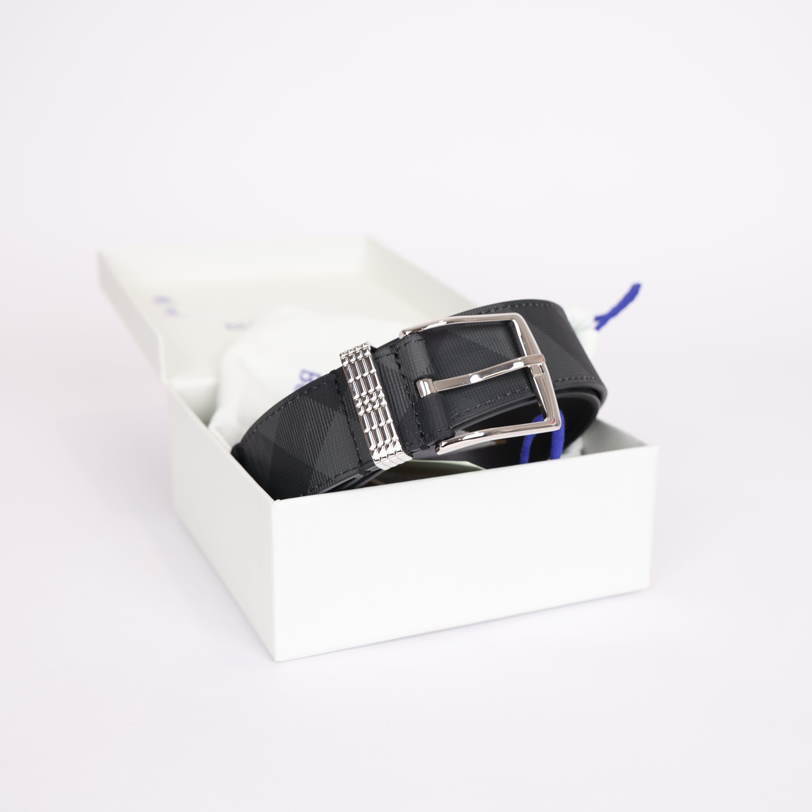 PRE OWNED- Burberry - 3.5cm Checked Cross-Grain Faux Leather Belt SIZE 85