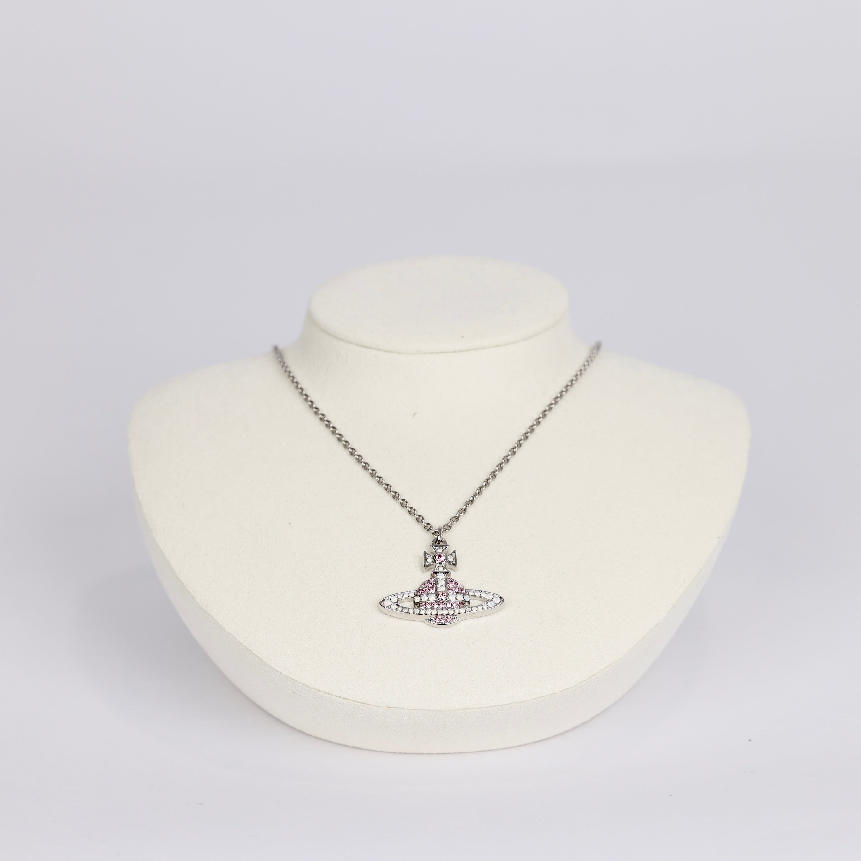PRE OWNED- Vivienne Westwood Mini Bas Relief Silver Cubic Zirconia Pendant