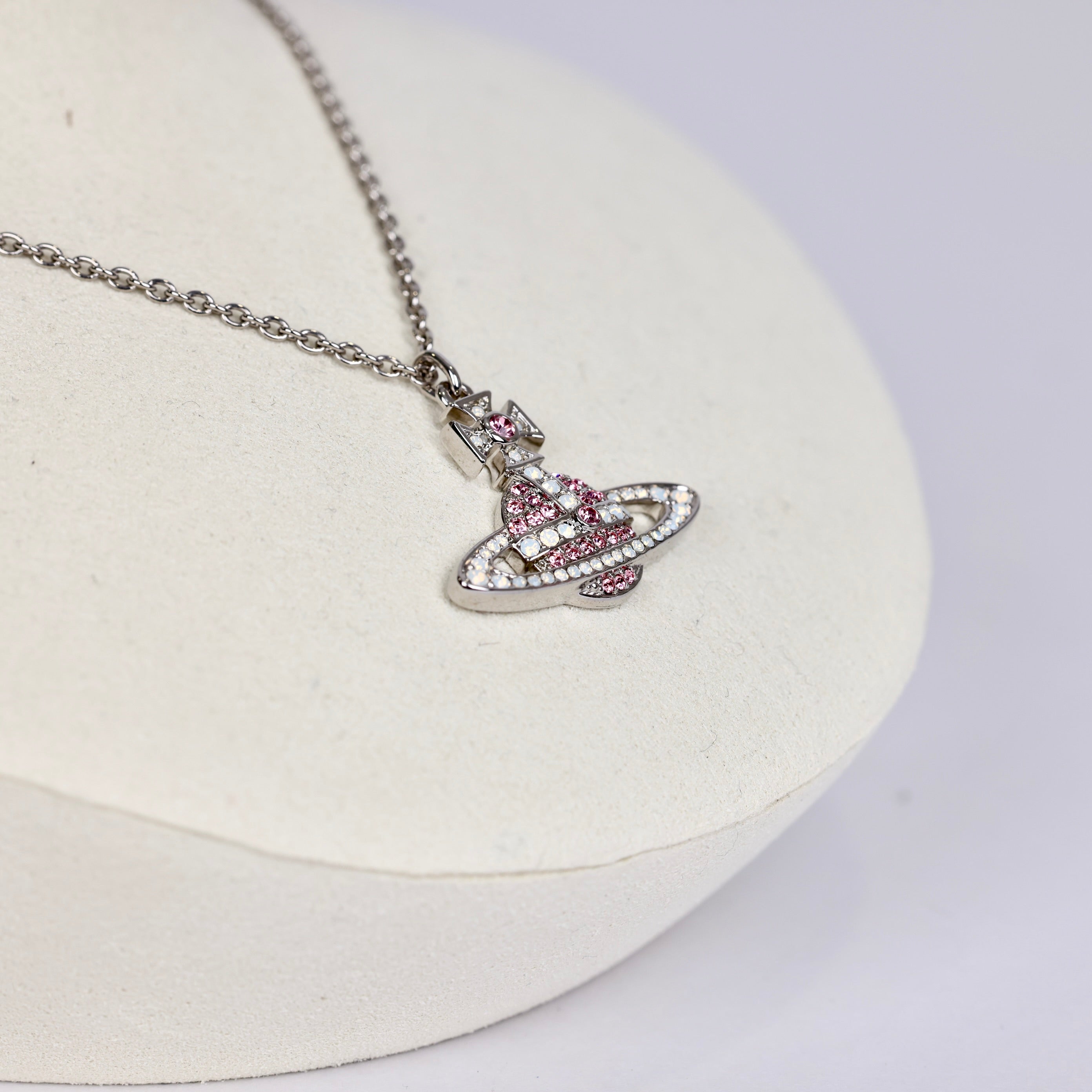 PRE OWNED- Vivienne Westwood Mini Bas Relief Silver Cubic Zirconia Pendant