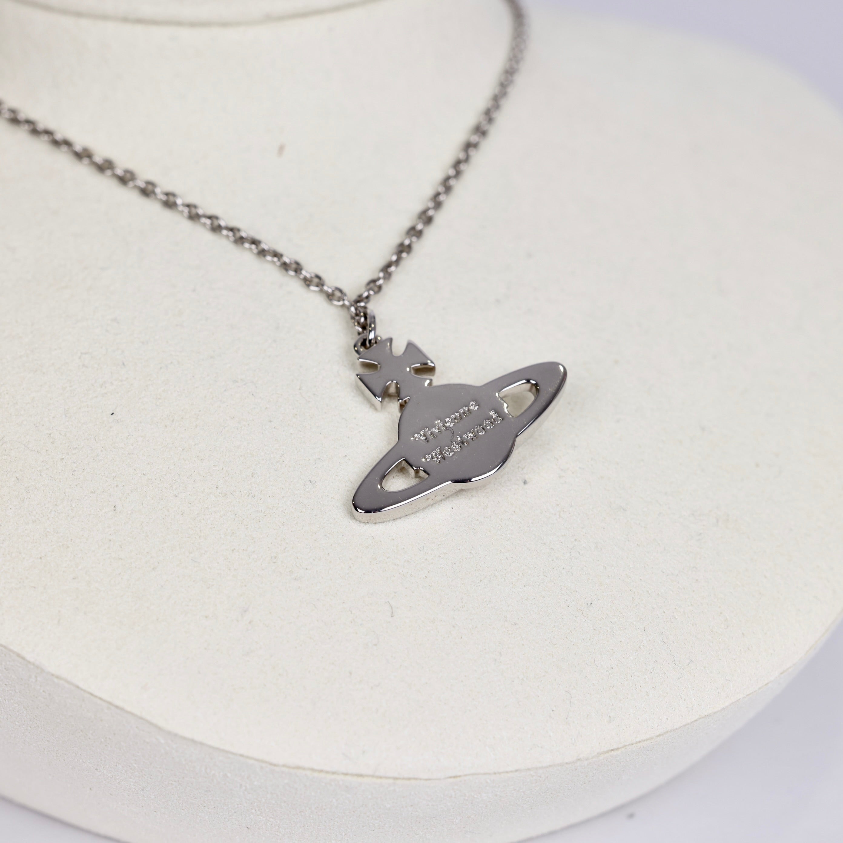 PRE OWNED- Vivienne Westwood Mini Bas Relief Silver Cubic Zirconia Pendant
