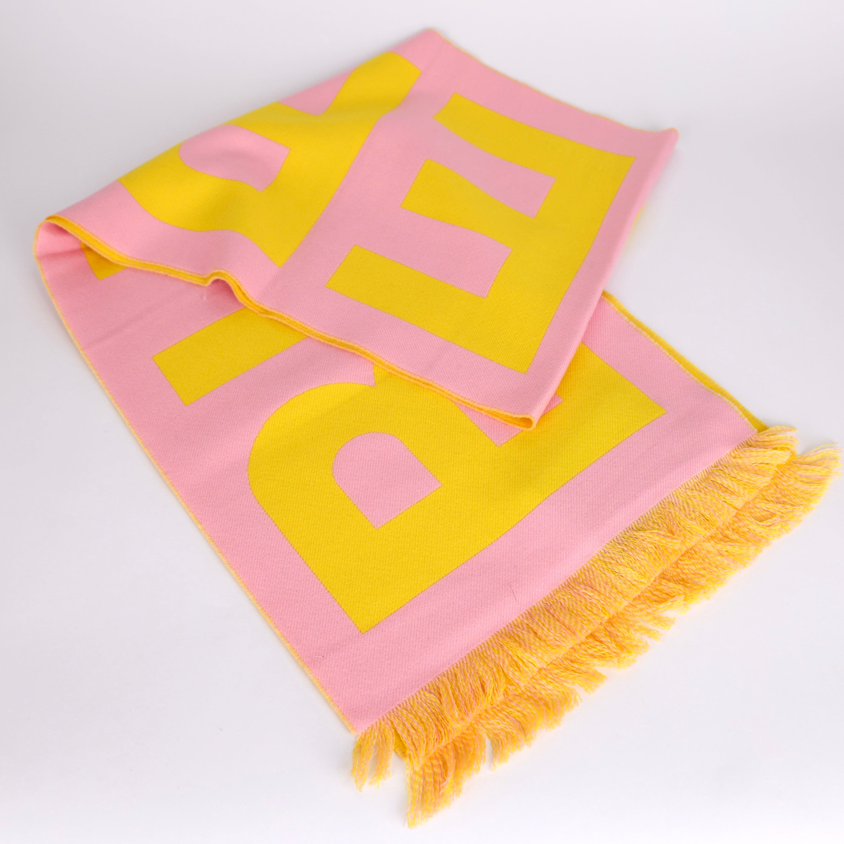 PRE OWNED- BURBERRY LONDON Logo Text Scarf Reversible Pink/Yellow