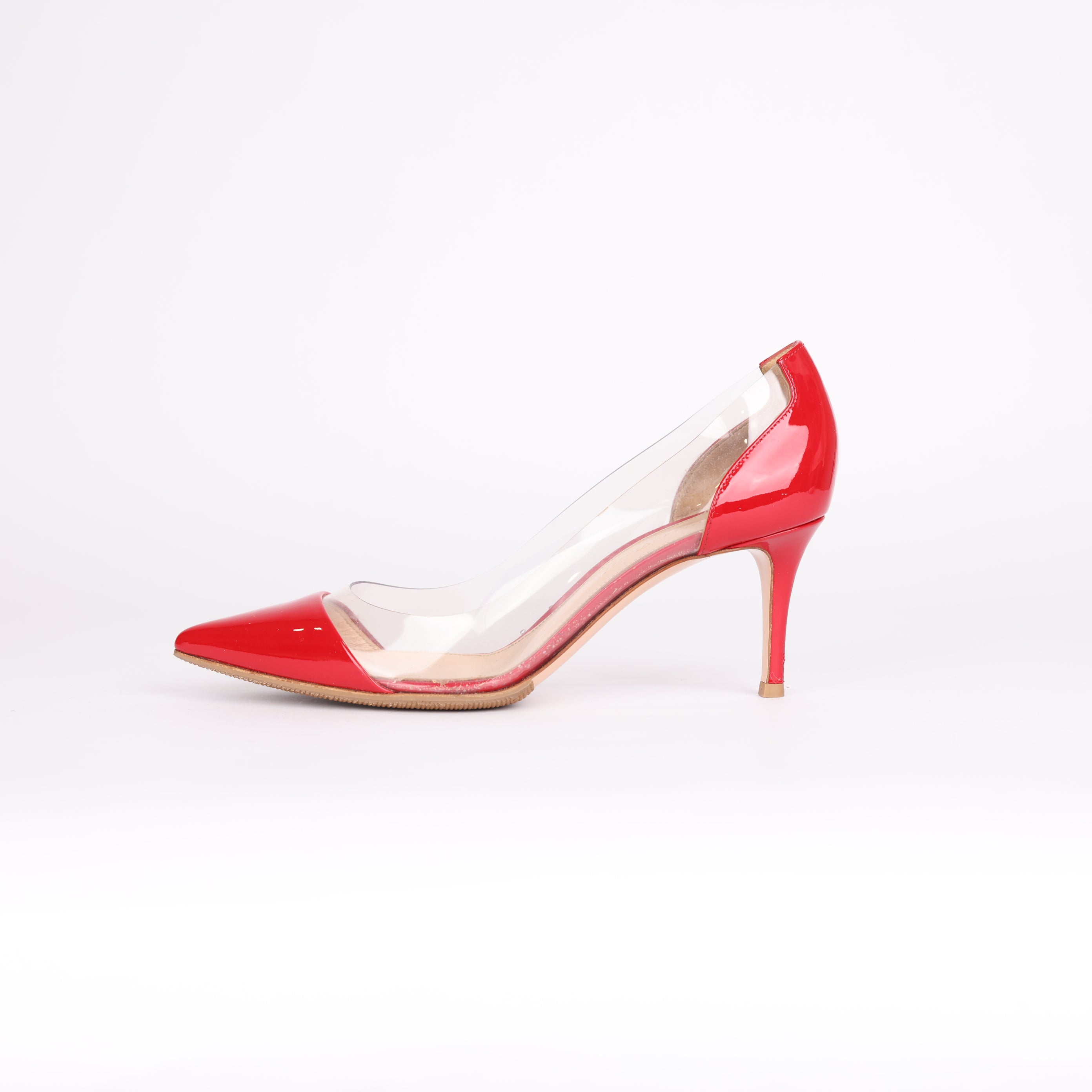 PRE OWNED- Sergio Rossi Red & Clear Pointed-Toe Heels SIZE EU38/ UK5