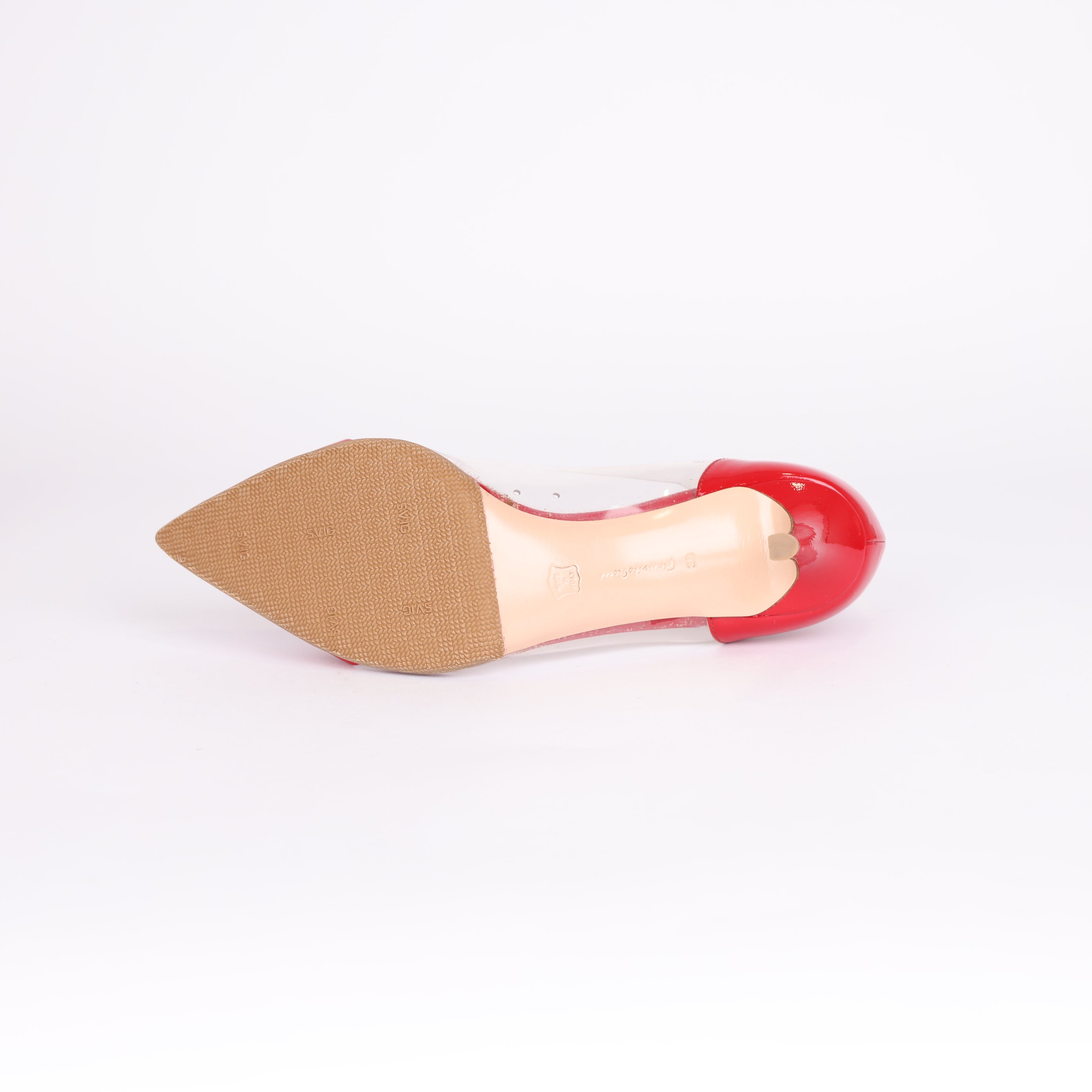 PRE OWNED- Sergio Rossi Red & Clear Pointed-Toe Heels SIZE EU38/ UK5