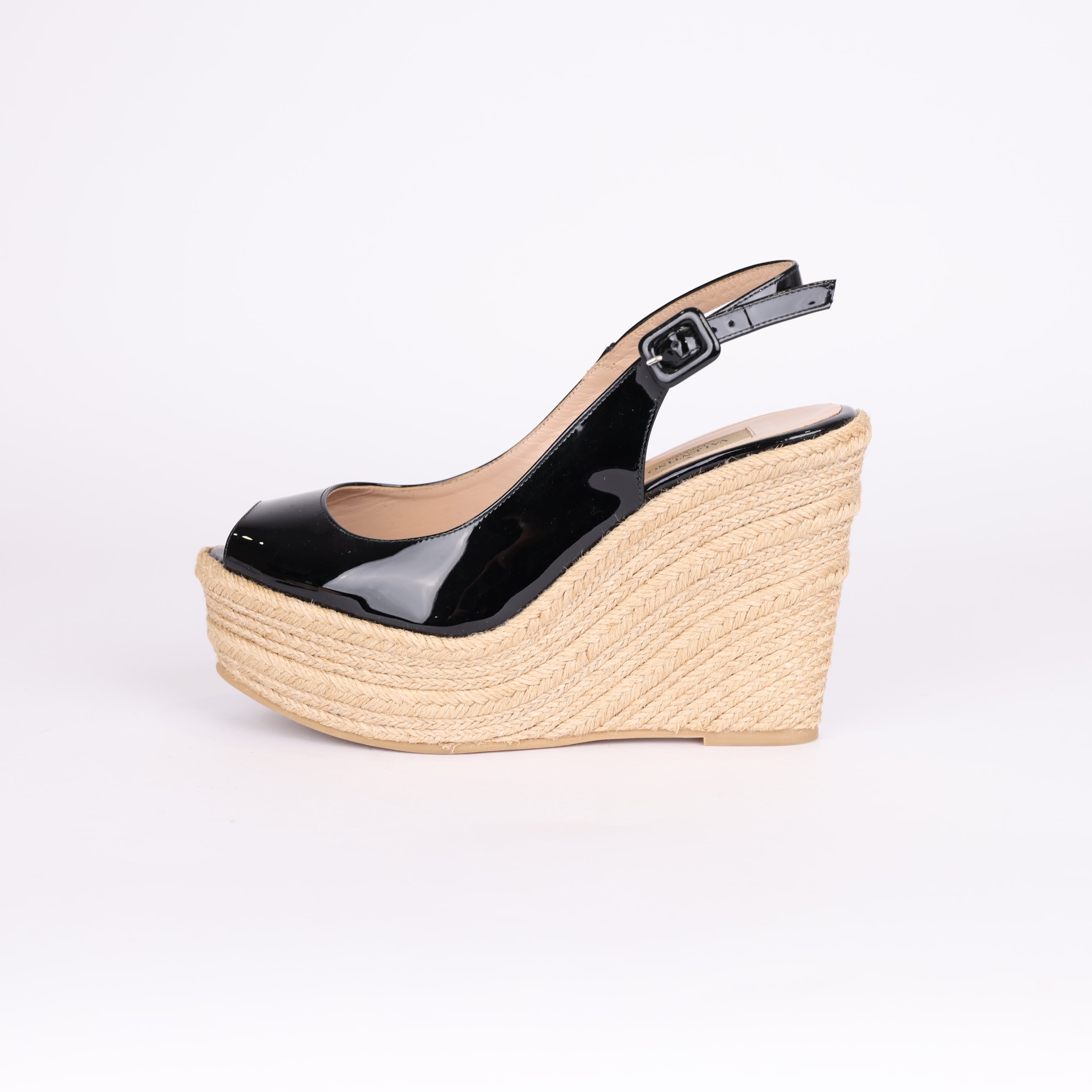 PRE OWNED- Valentino Garavani patent leather wedges ZEPPA Black Beige SIZE EU39/ UK5.5