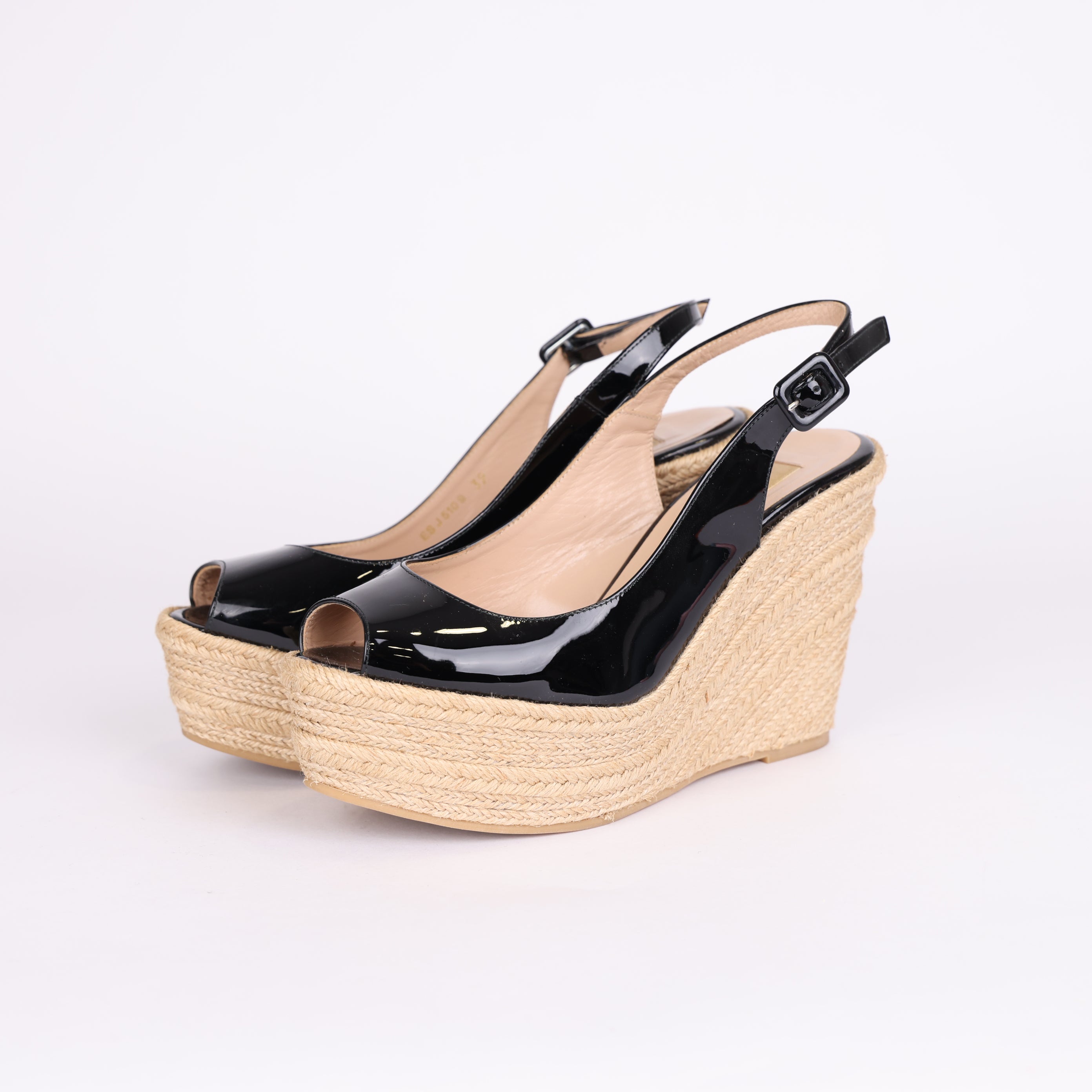PRE OWNED- Valentino Garavani patent leather wedges ZEPPA Black Beige SIZE EU39/ UK5.5