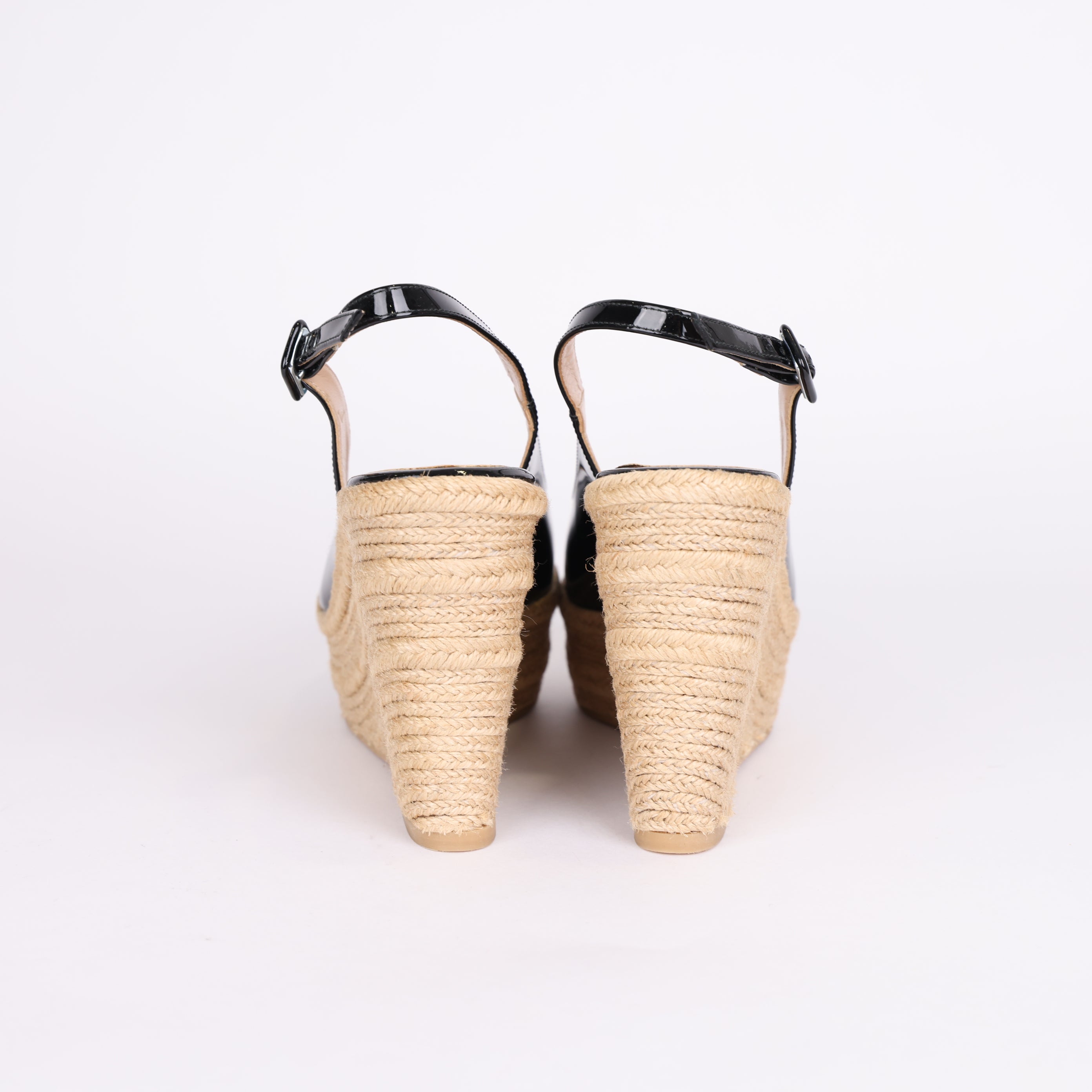 PRE OWNED- Valentino Garavani patent leather wedges ZEPPA Black Beige SIZE EU39/ UK5.5