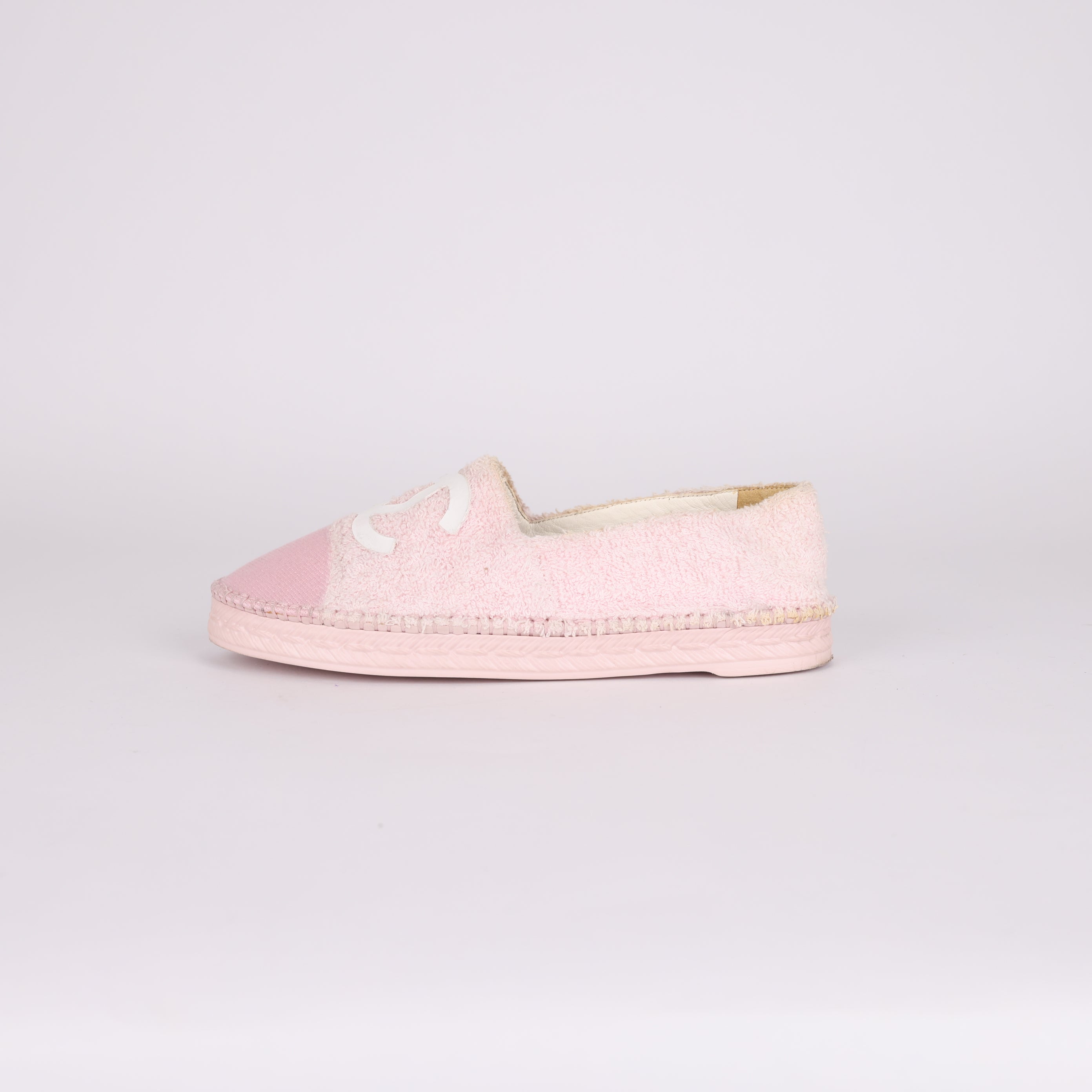 PRE OWNED- Chanel Pink Towel Double C Logo Fisherman Sneakers Size EU37/ UK4