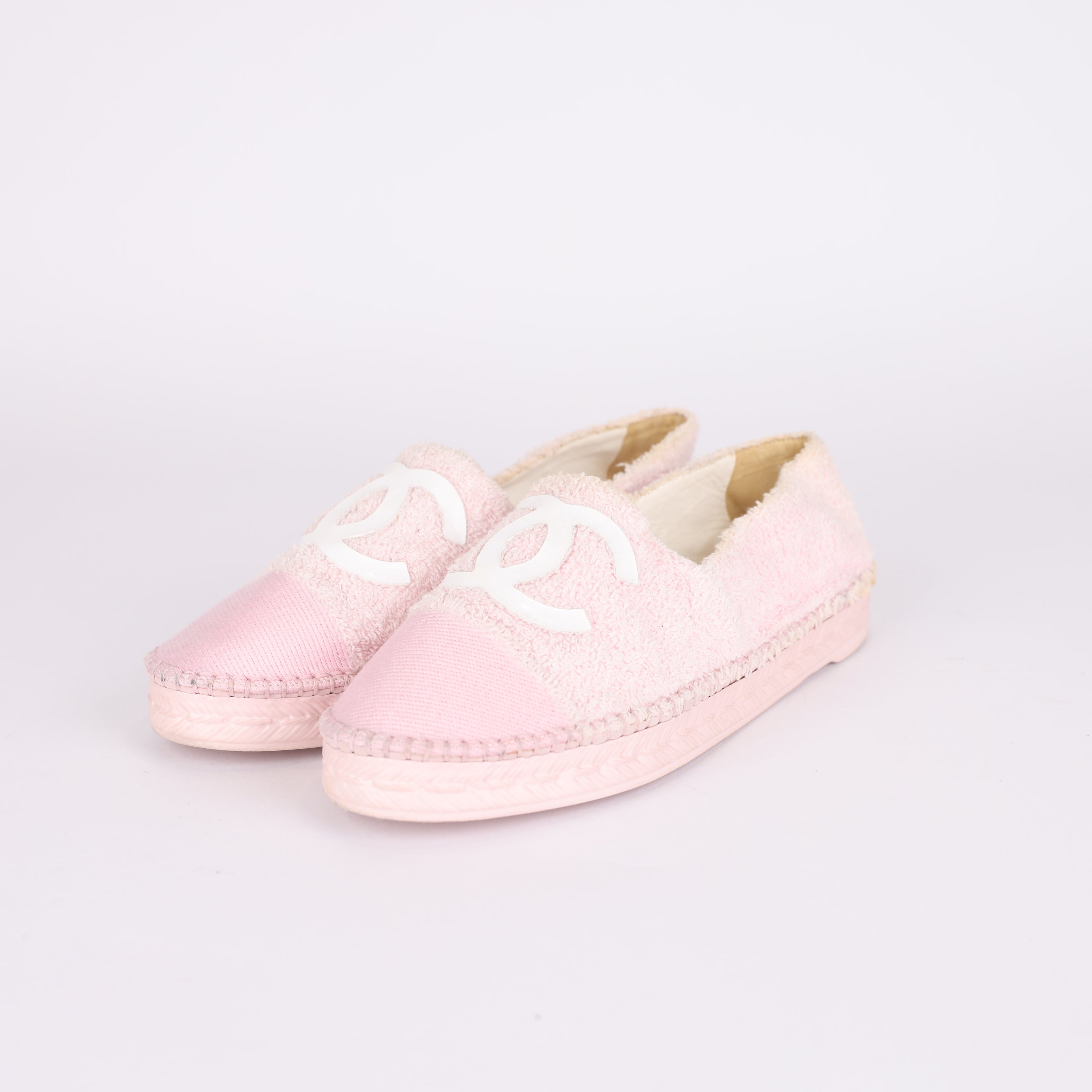 PRE OWNED- Chanel Pink Towel Double C Logo Fisherman Sneakers Size EU37/ UK4
