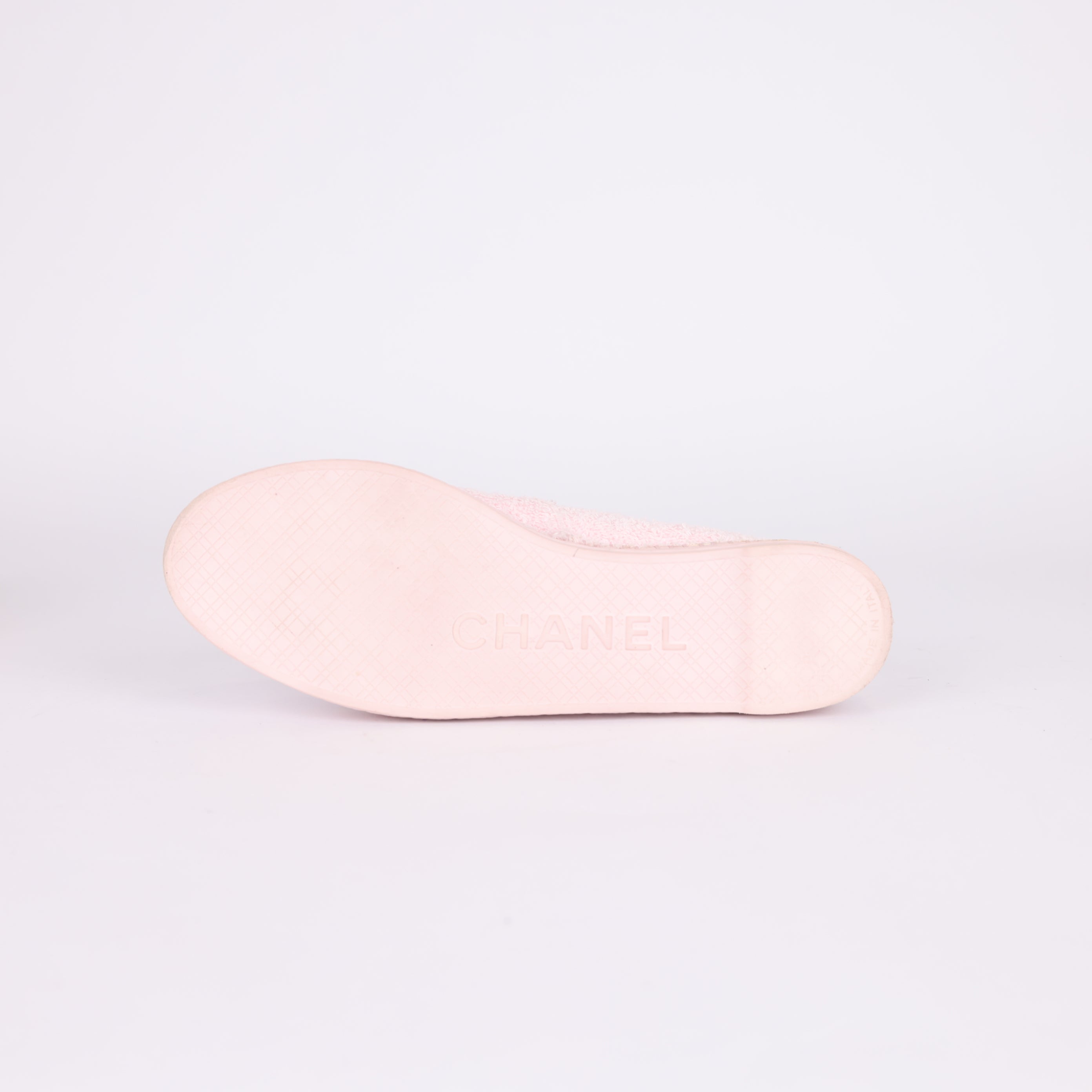 PRE OWNED- Chanel Pink Towel Double C Logo Fisherman Sneakers Size EU37/ UK4