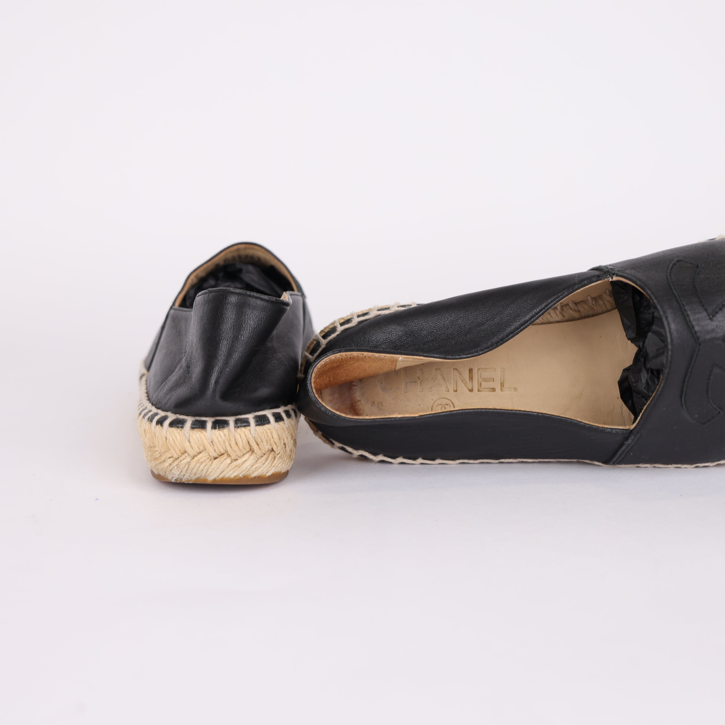 PRE OWNED- Chanel Black Satin Bucket Shoes Size EU37/ UK4