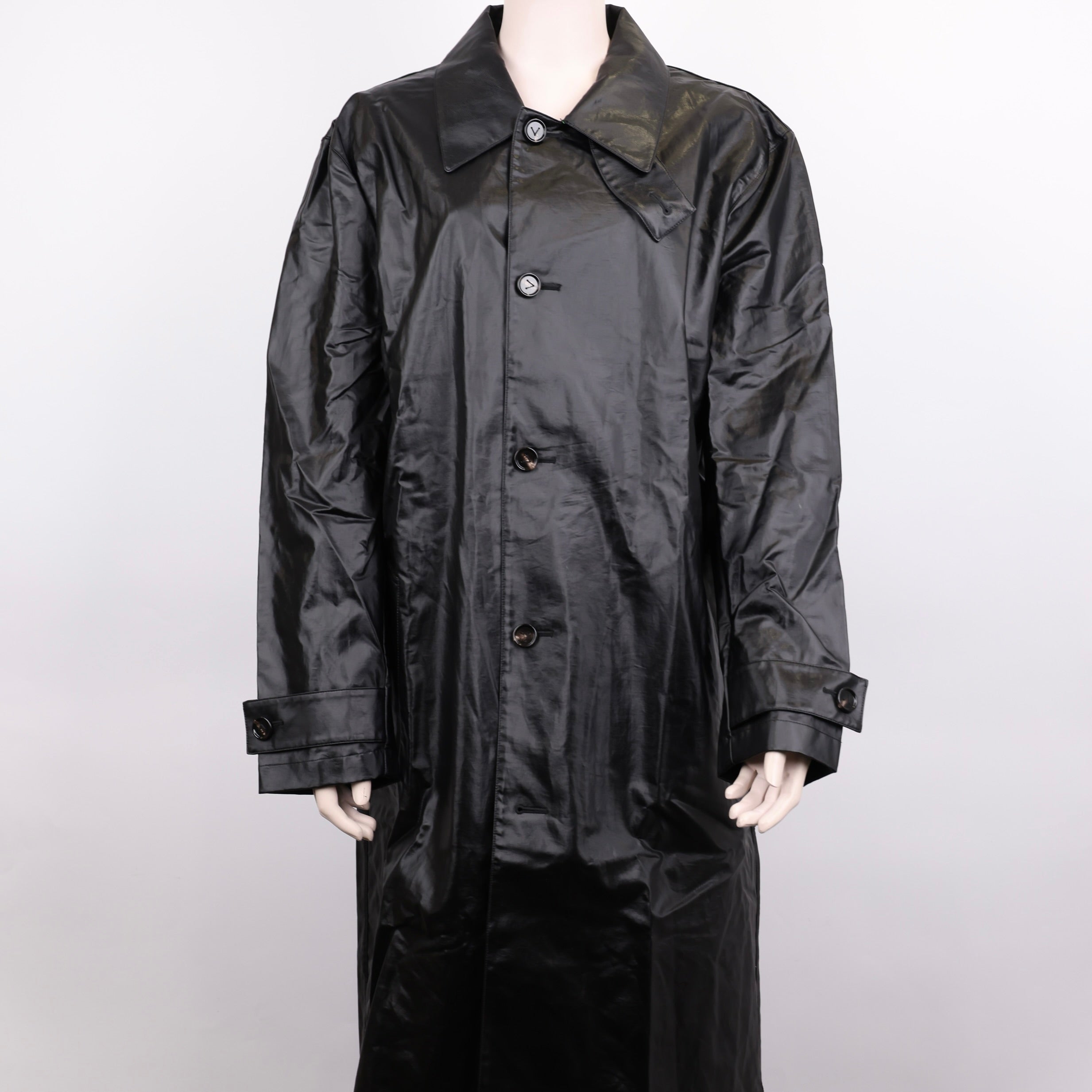 PRE OWNED- Bottega Veneta BV Black Leather Trench Coat MEN'S Size 50