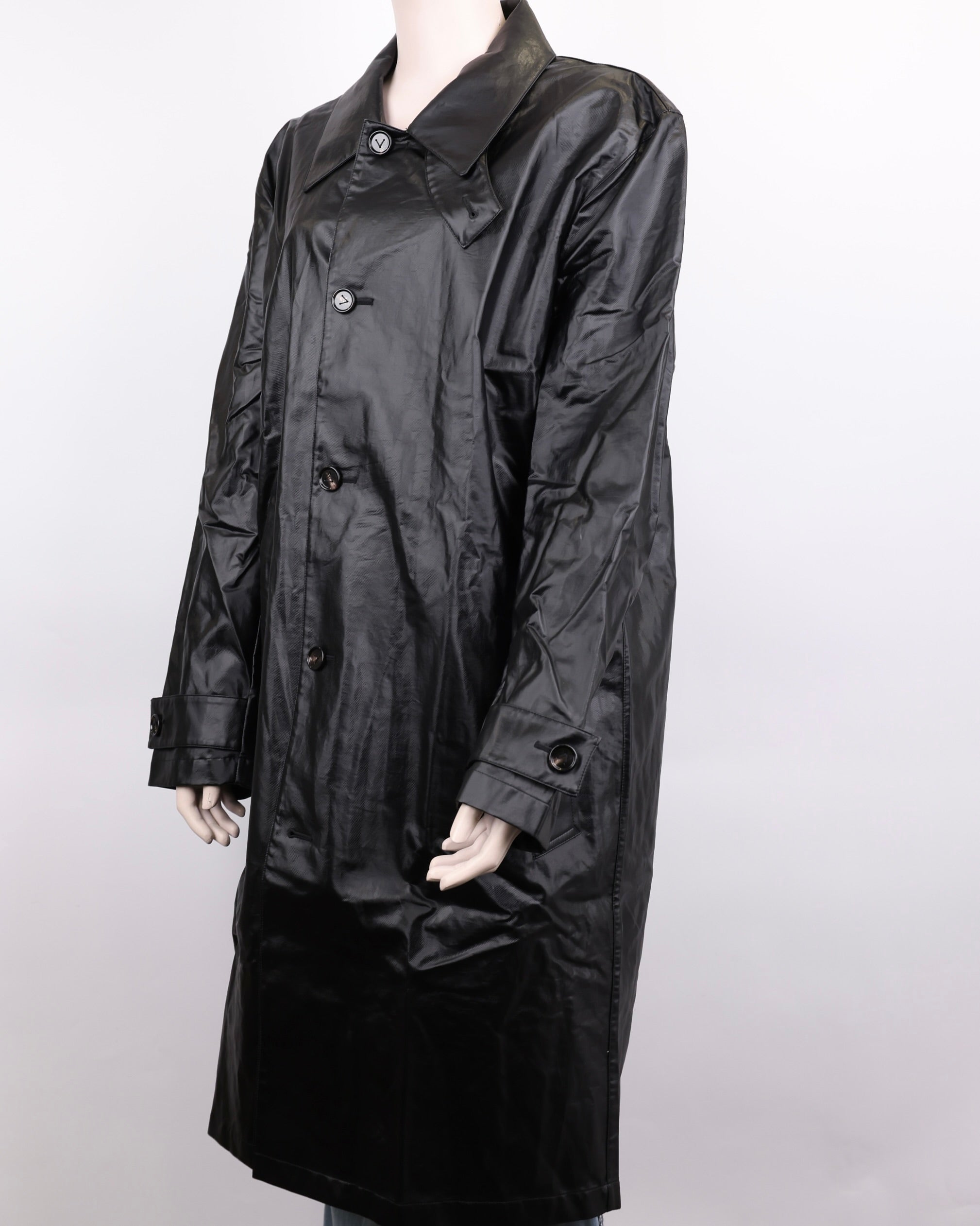 PRE OWNED- Bottega Veneta BV Black Leather Trench Coat MEN'S Size 50