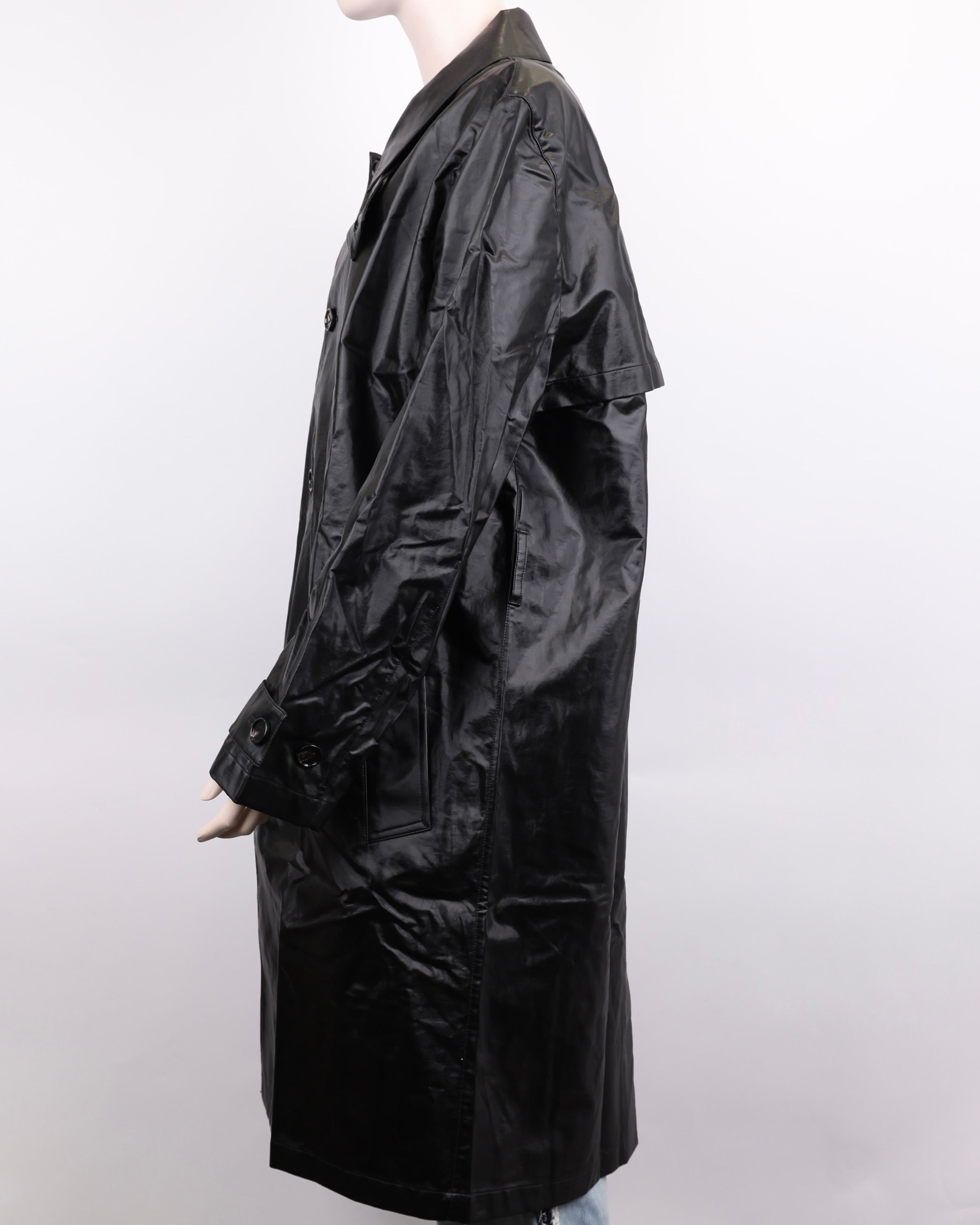 PRE OWNED- Bottega Veneta BV Black Leather Trench Coat MEN'S Size 50