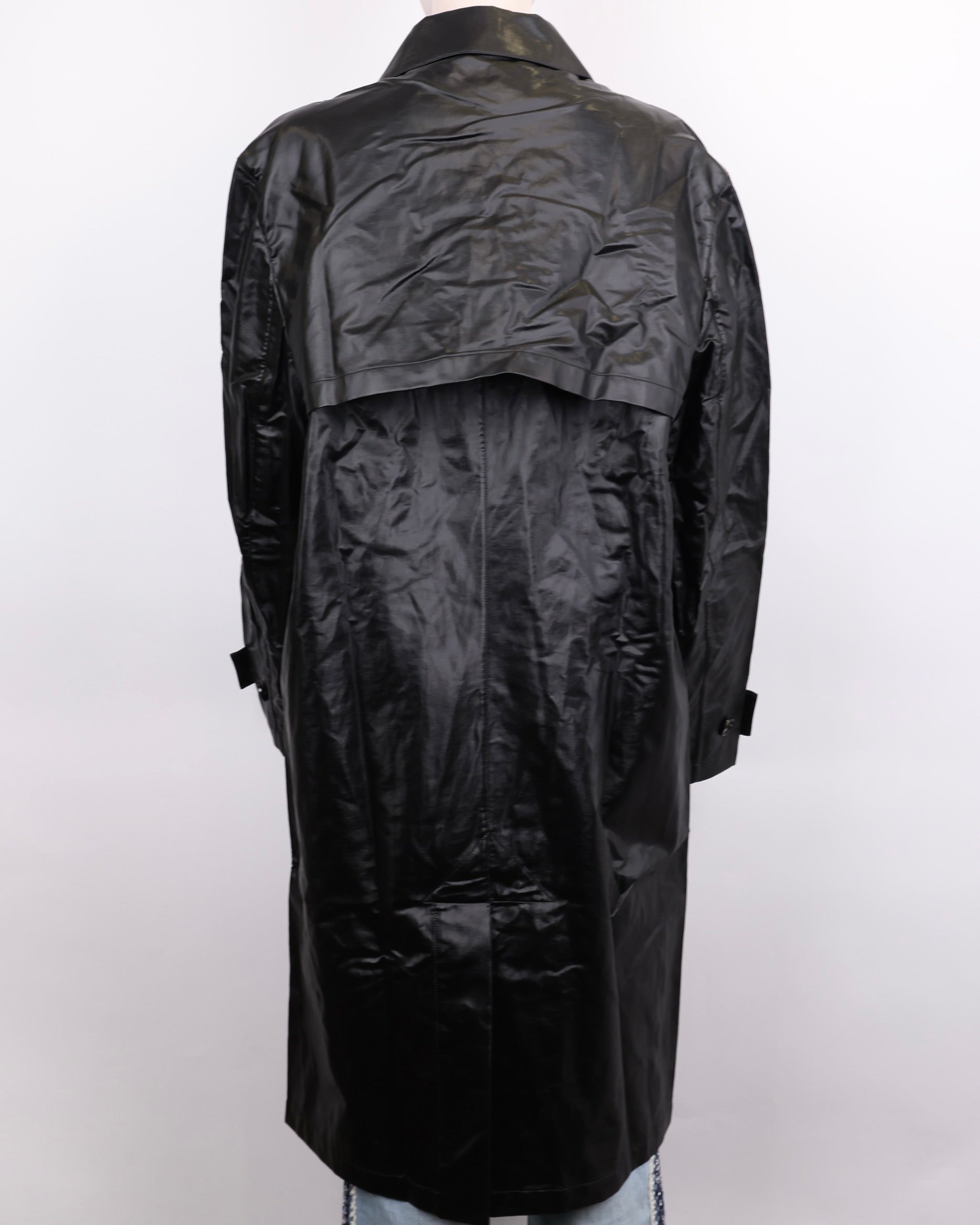 PRE OWNED- Bottega Veneta BV Black Leather Trench Coat MEN'S Size 50