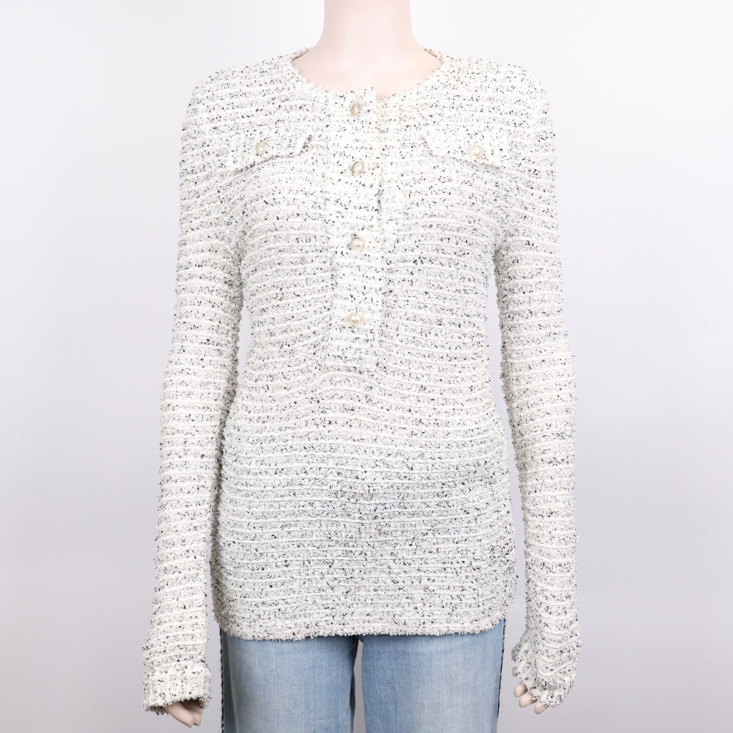 PRE OWNED- CHANEL Braided Pearl Button Long Sleeve Size 36