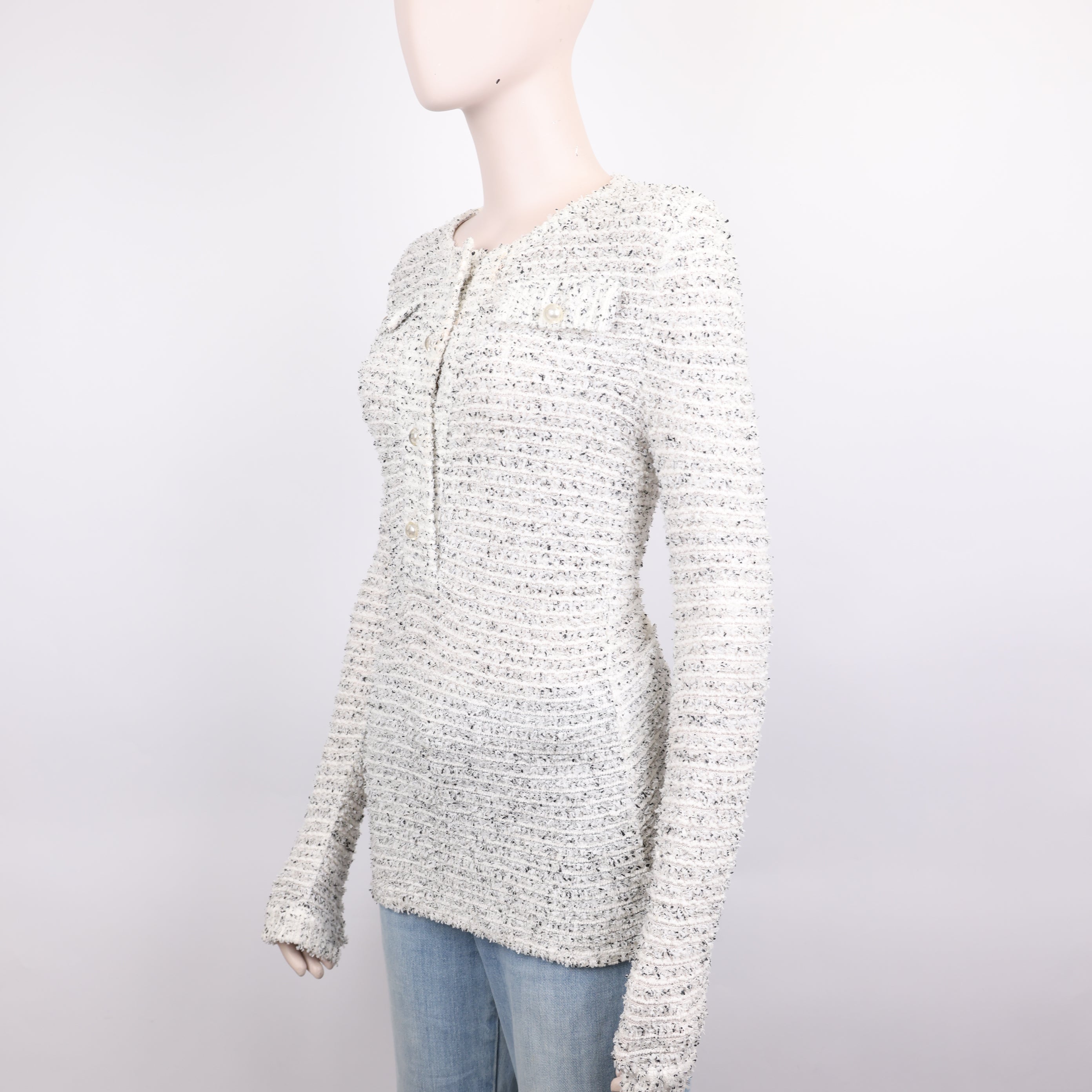 PRE OWNED- CHANEL Braided Pearl Button Long Sleeve Size 36