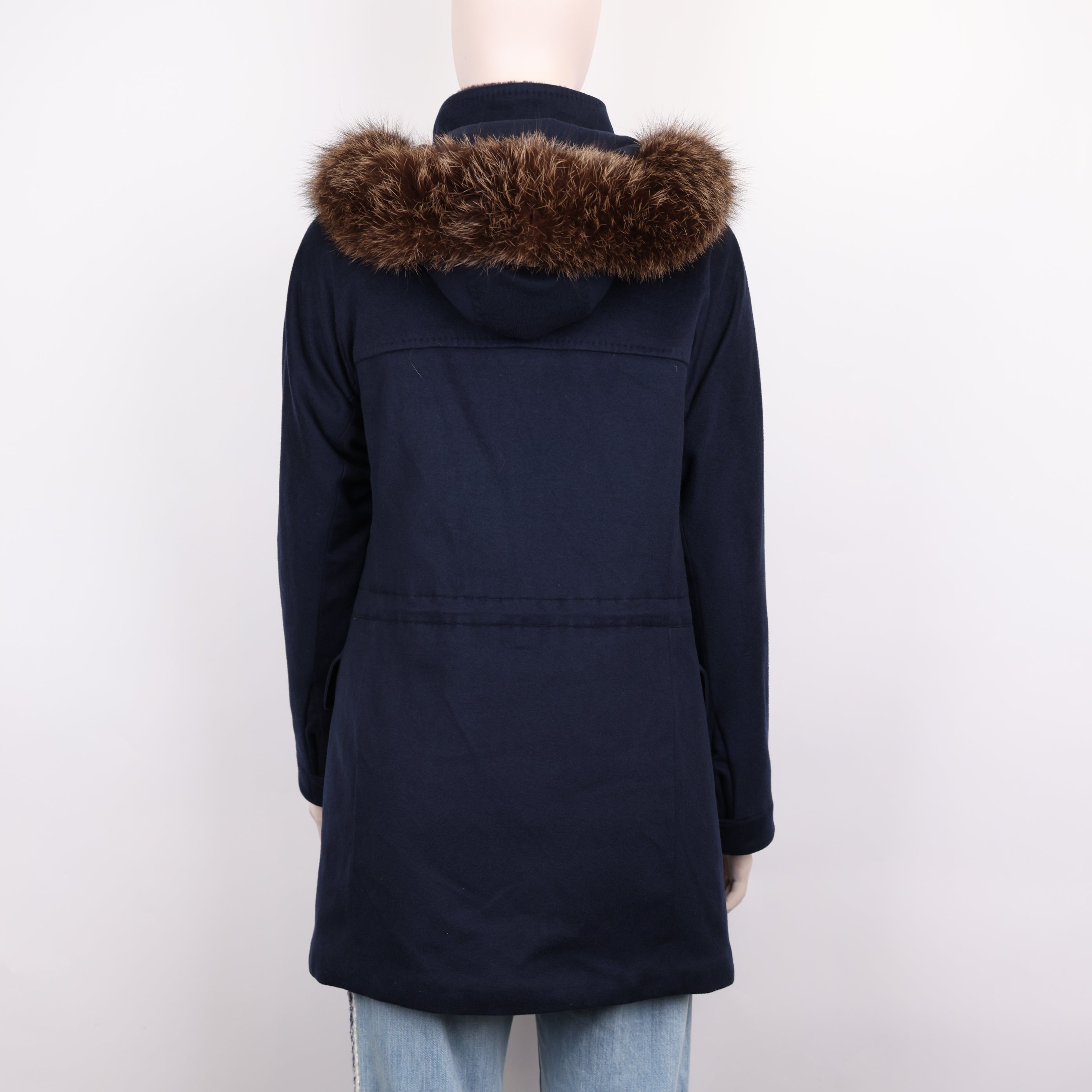 PRE OWNED- Loro Piana navy blue fur collar coat size 38
