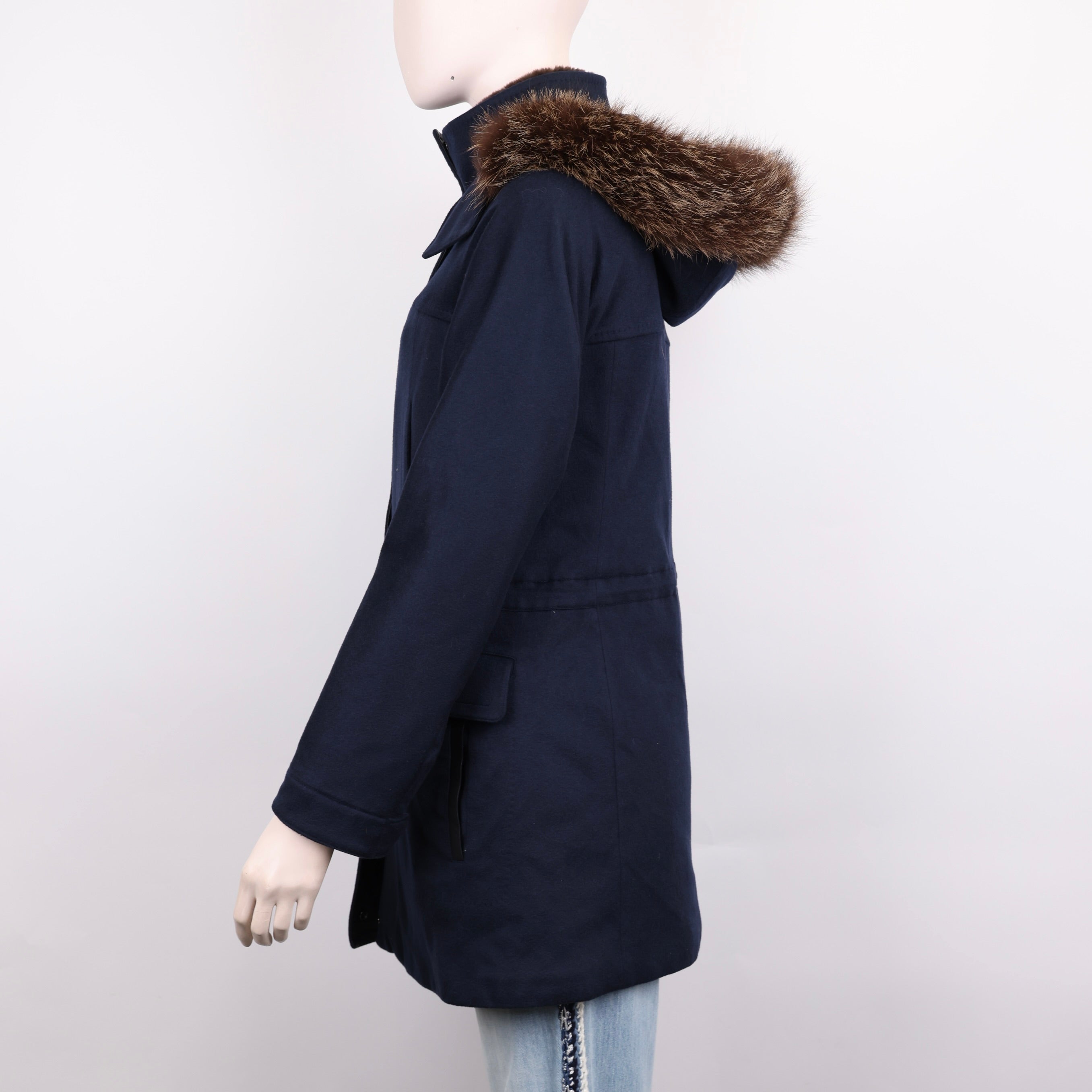 PRE OWNED- Loro Piana navy blue fur collar coat size 38