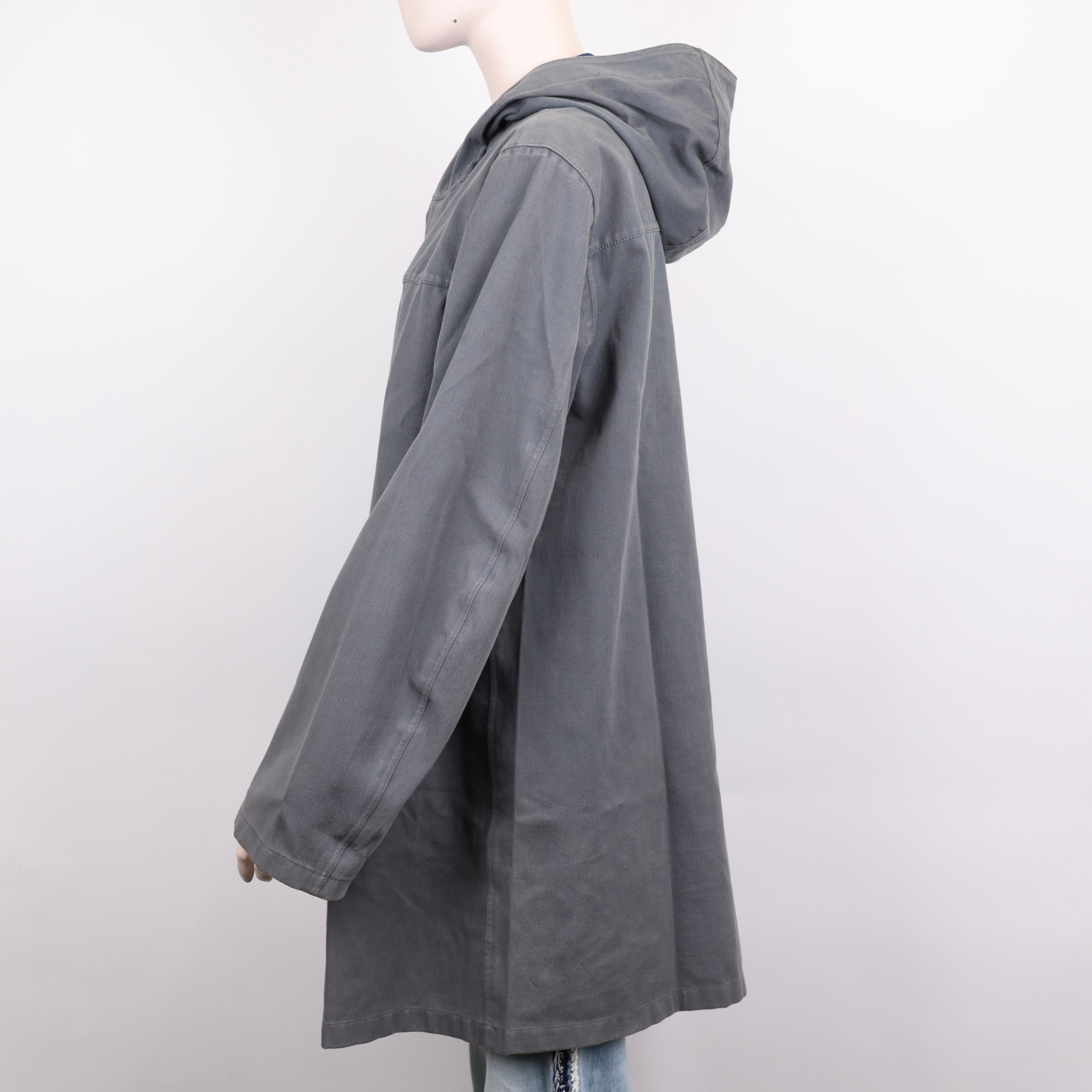 PRE OWNED- PRADA Prada cement gray hooded long coat MEN'S size 50