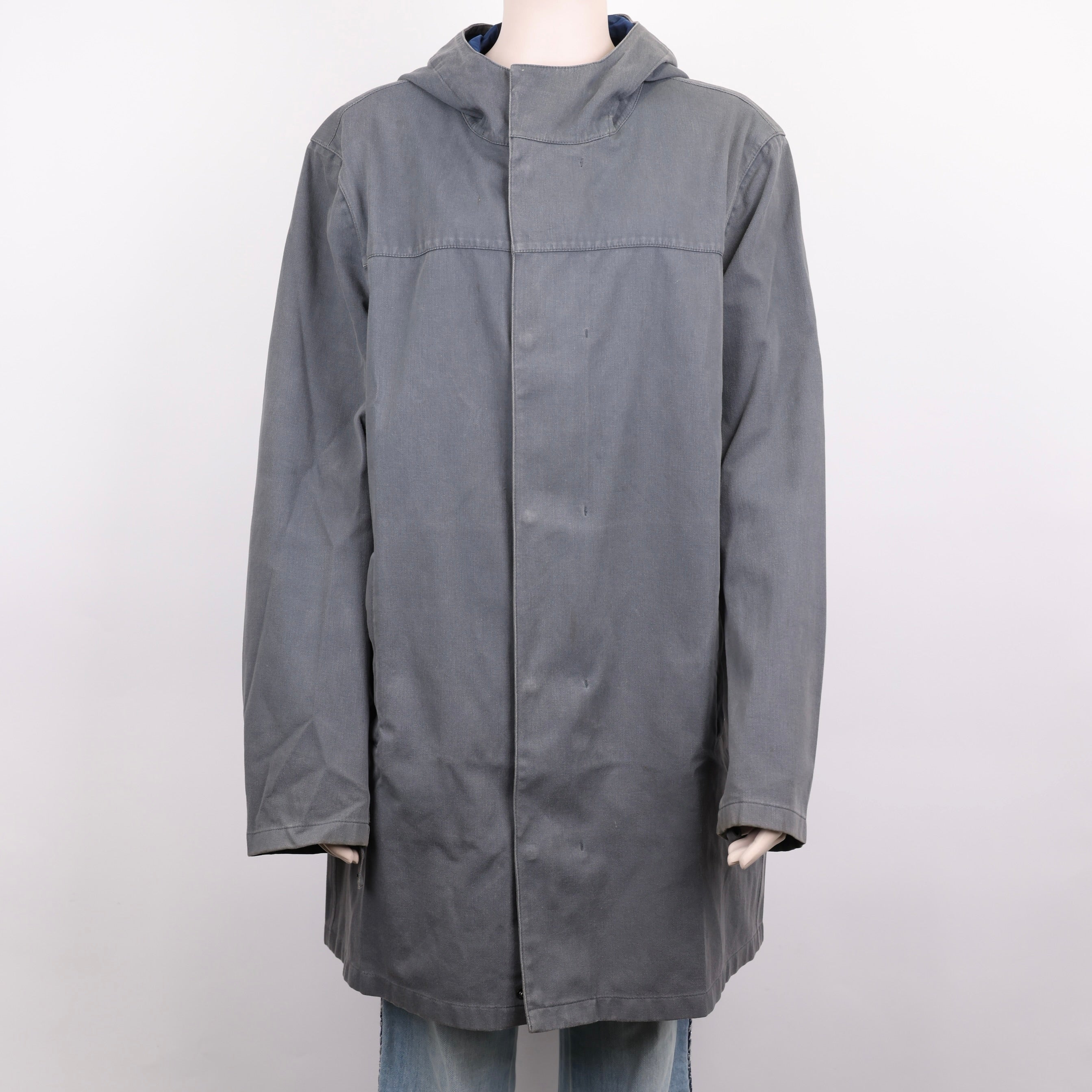 PRE OWNED- PRADA Prada cement gray hooded long coat MEN'S size 50