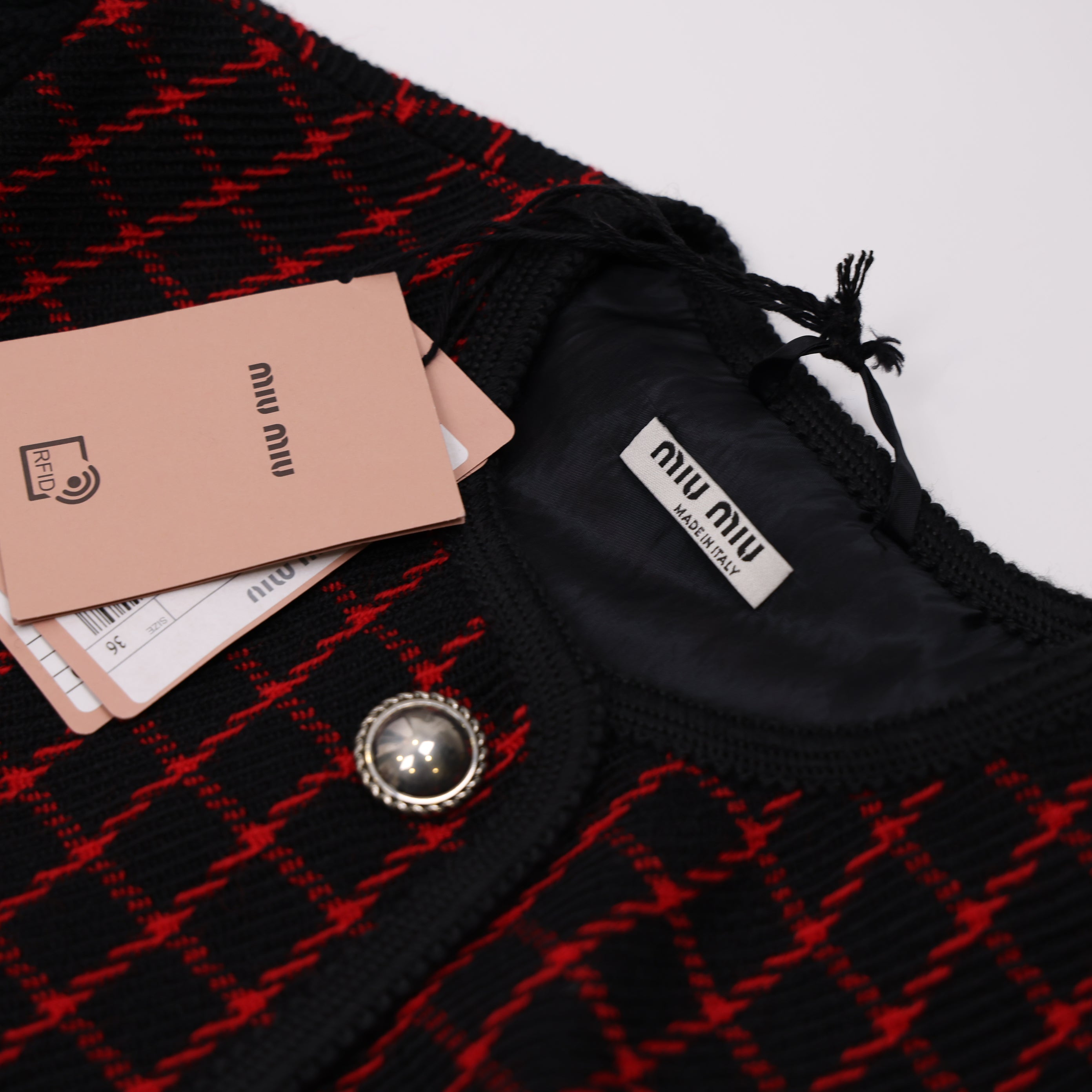 PRE OWNED-Miu Miu ribbed knit check jacket size 36