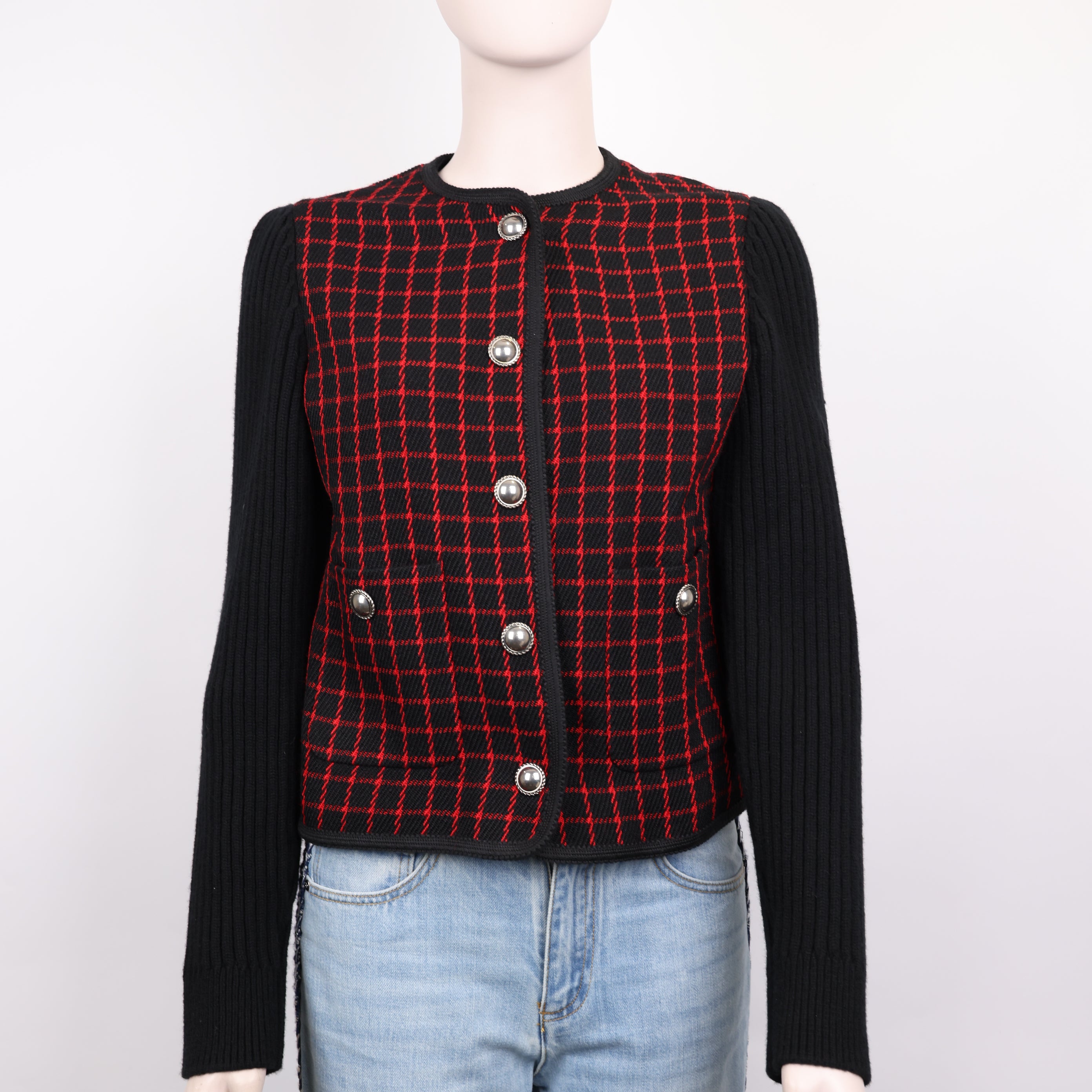 PRE OWNED-Miu Miu ribbed knit check jacket size 36