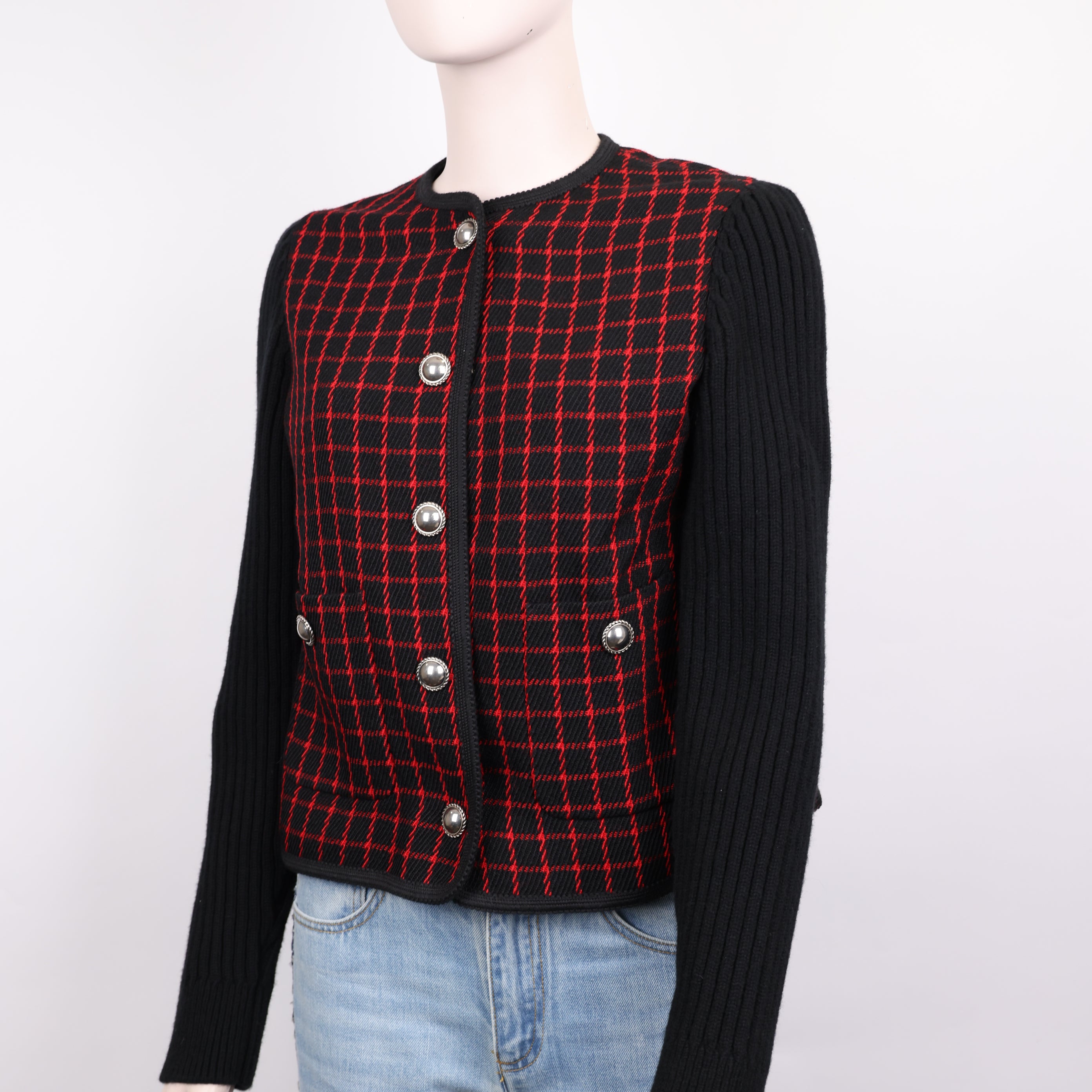 PRE OWNED-Miu Miu ribbed knit check jacket size 36