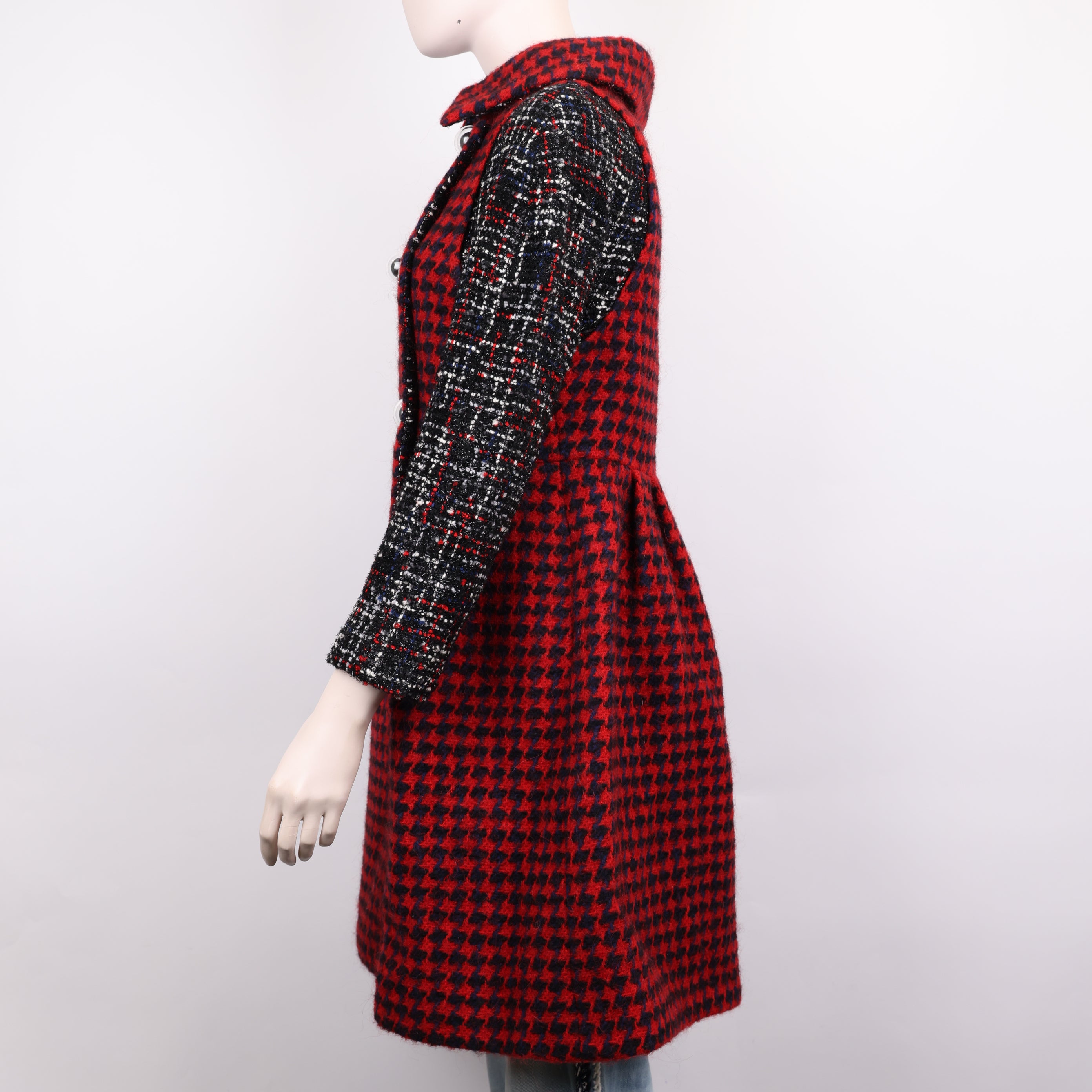 PRE OWNED- CHANEL 18 show style patchwork woven coat size 36