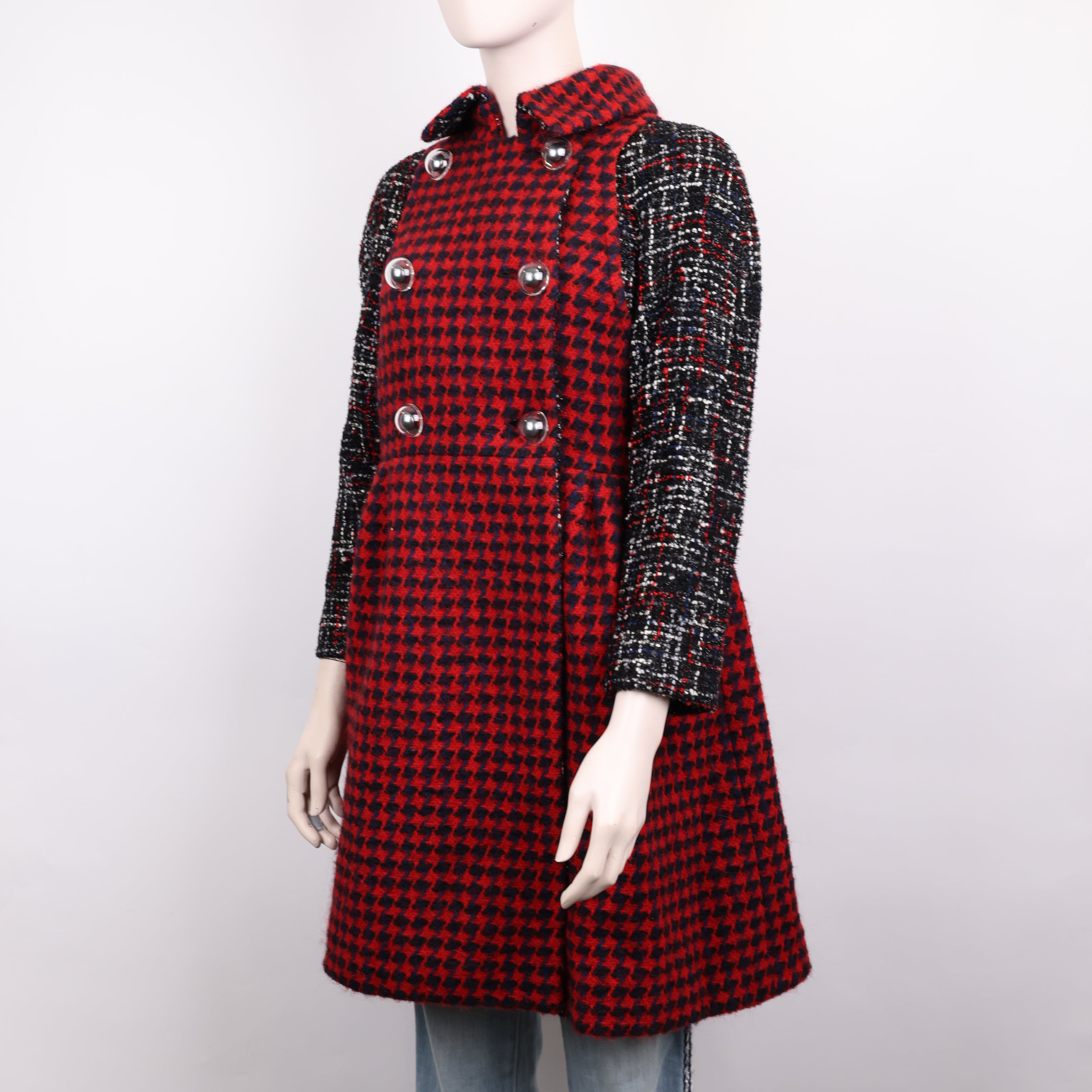 PRE OWNED- CHANEL 18 show style patchwork woven coat size 36