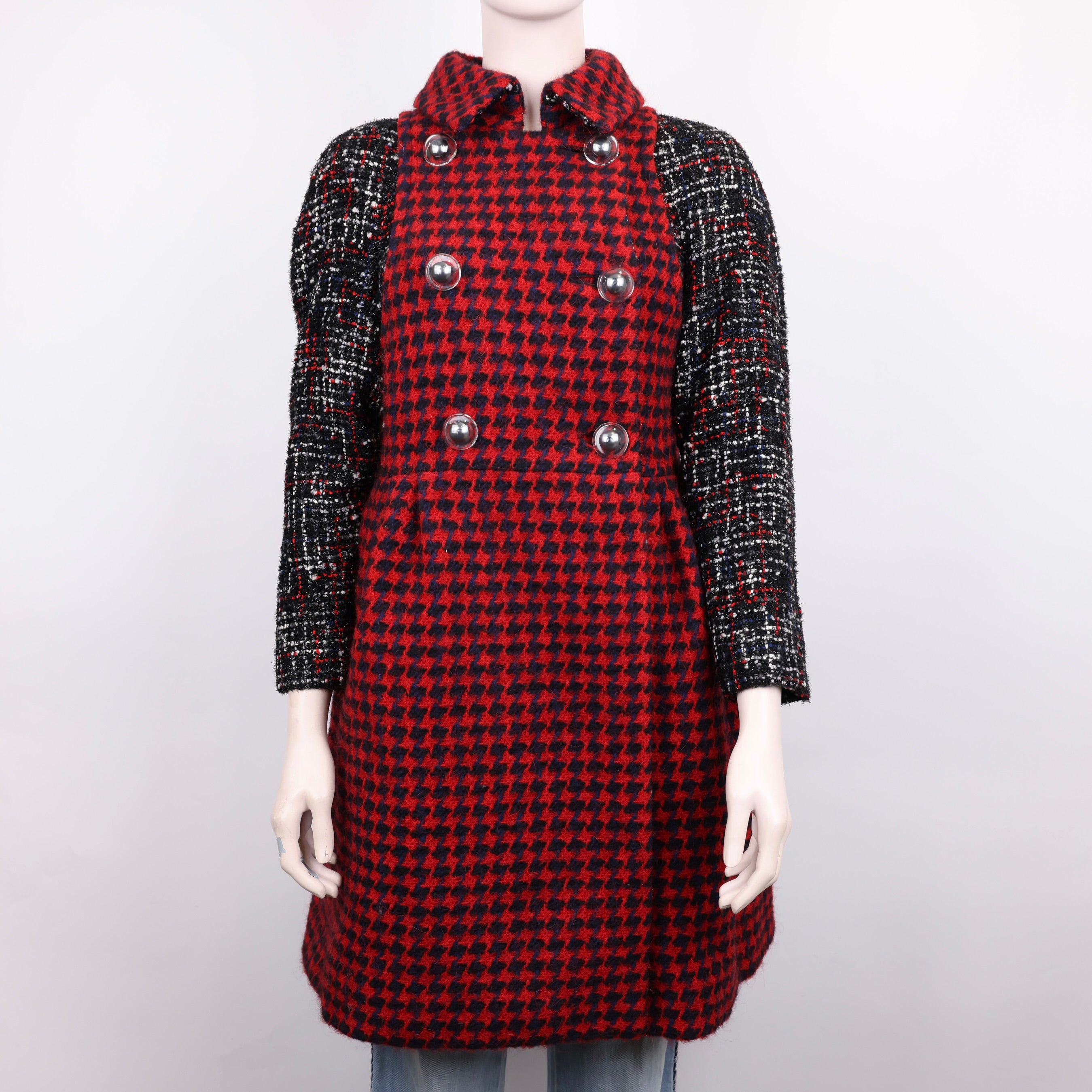 PRE OWNED- CHANEL 18 show style patchwork woven coat size 36