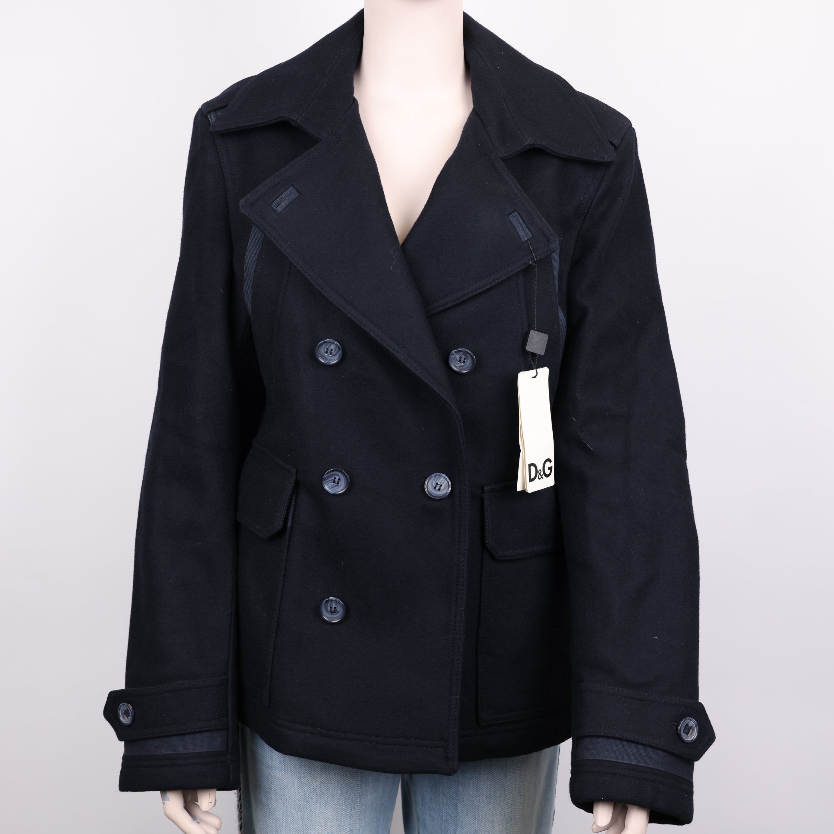 PRE OWNED- Dolce & Gabbana navy blue double-breasted short coat size 44