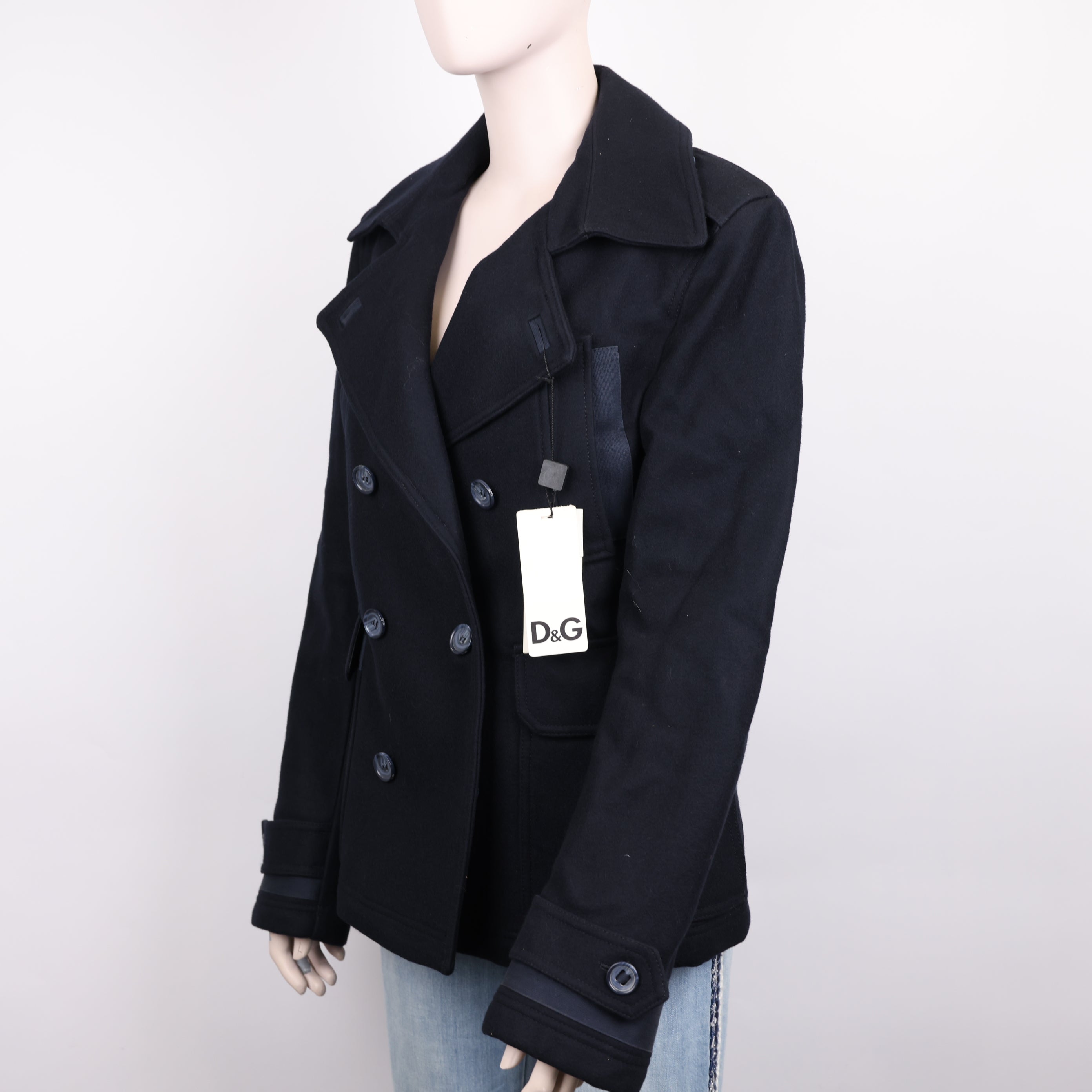 PRE OWNED- Dolce & Gabbana navy blue double-breasted short coat size 44