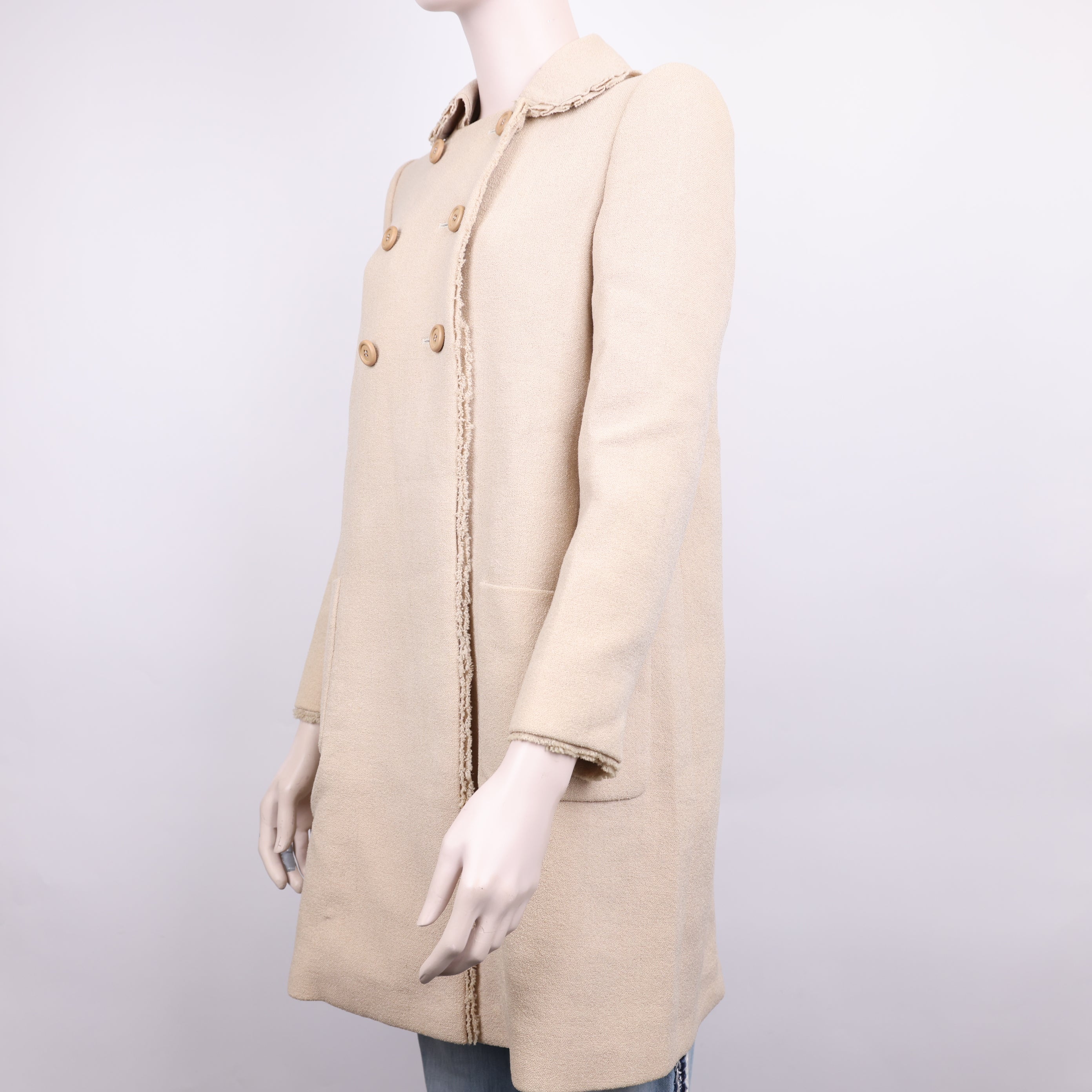 PRE OWNED- Miu Miu Khaki Double-Breasted Lace Coat Size 38